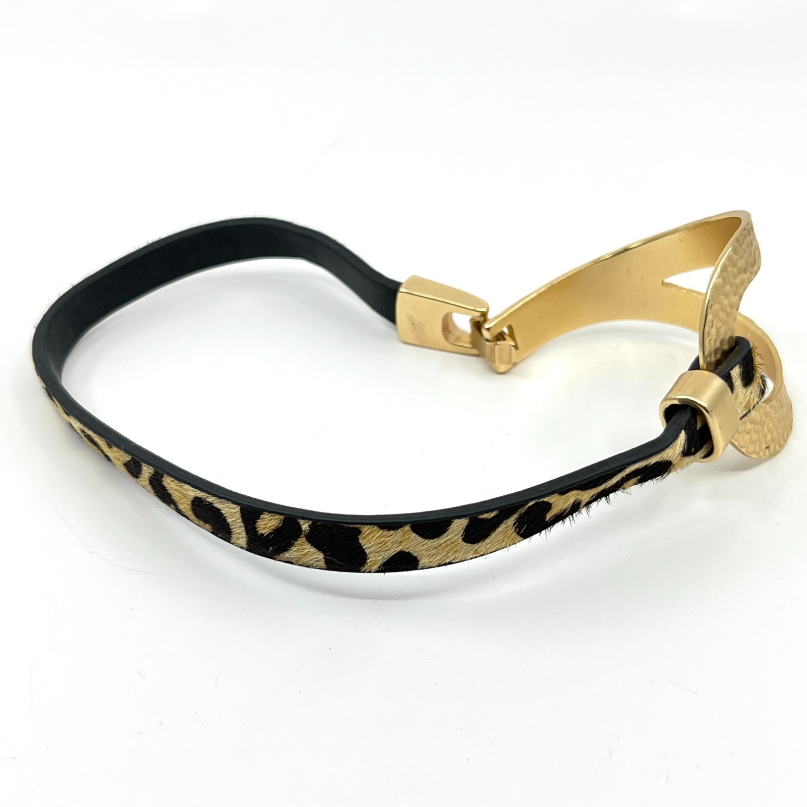 Necklace Vintage Retro Gold Hammered Metal Leopard Print Faux Fur Animal Choker