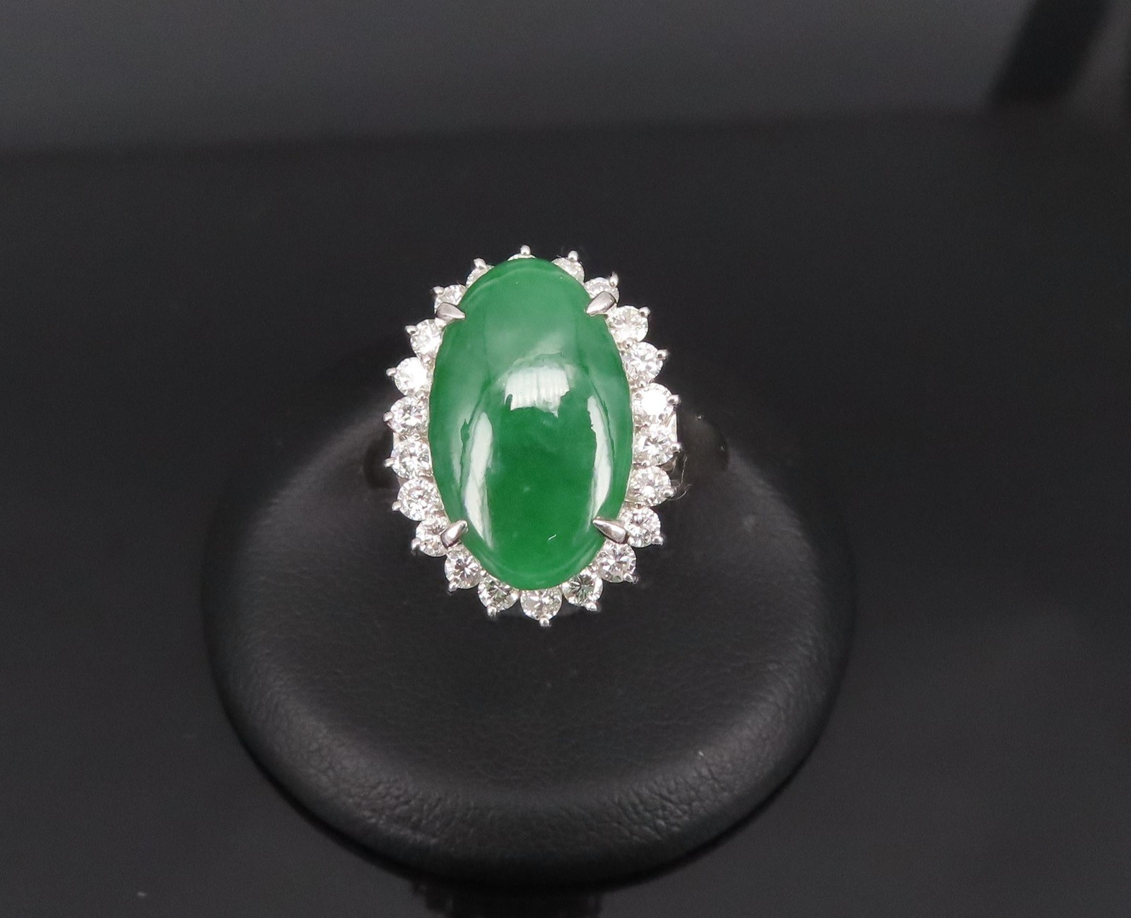 5.95ct Natural Green Jadeite Jade 0.75ct Diamond Platinum Ring Size 8.5