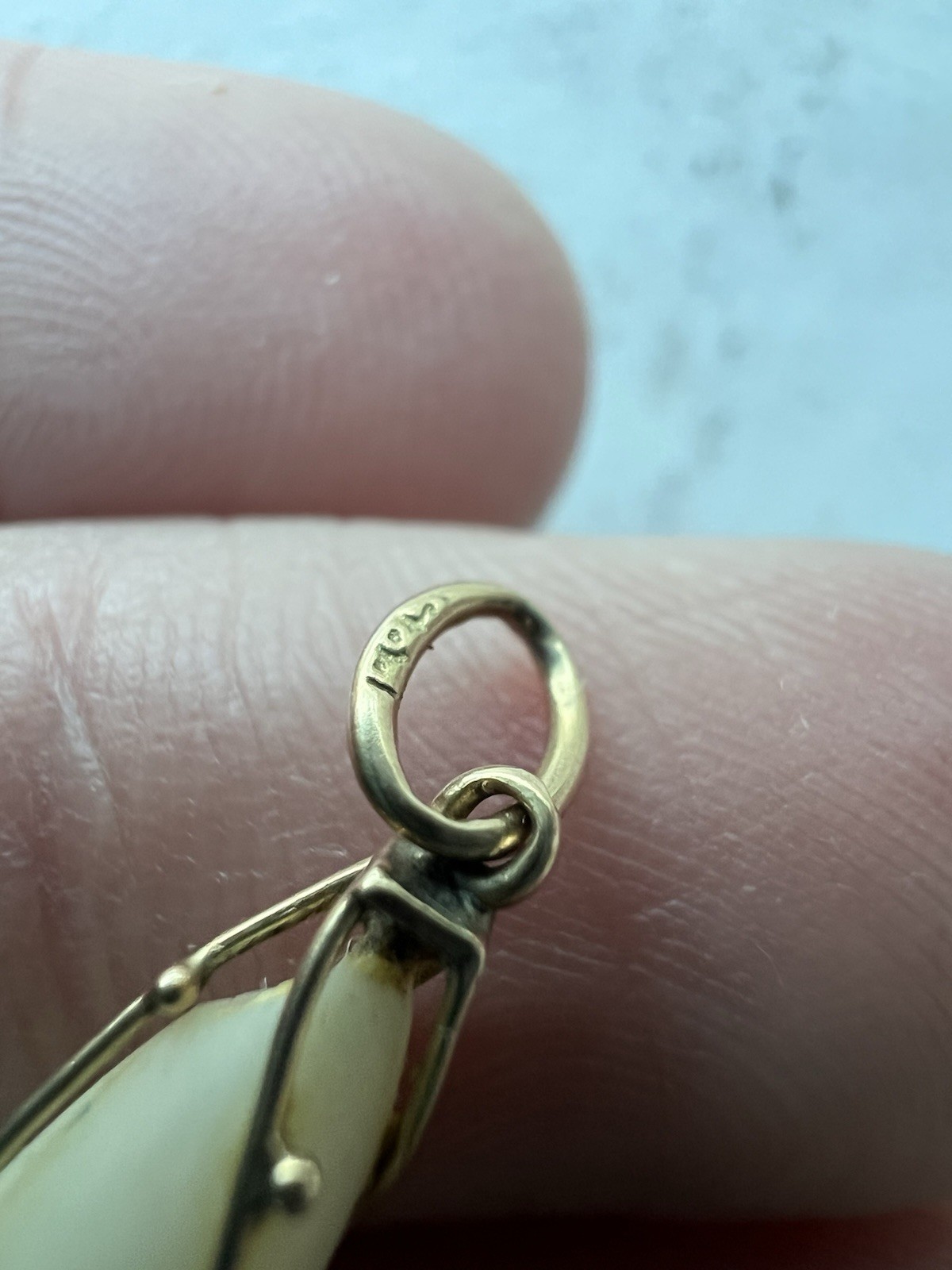 Vintage Design Carved White Coral Or Material Pendant 14k Bale For Scrap Or Wear