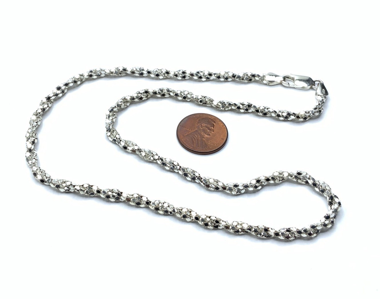 Sterling Silver Rhodium HAN ITALY 3.7 mm Popcorn Twist Chain 18” Necklace