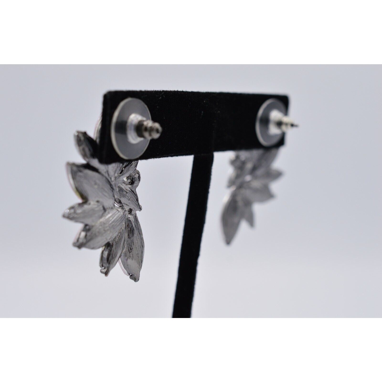 Statement Earrings Rhinestone Crystal Frosted Pink Lucite Marquis Gunmetal Bin4