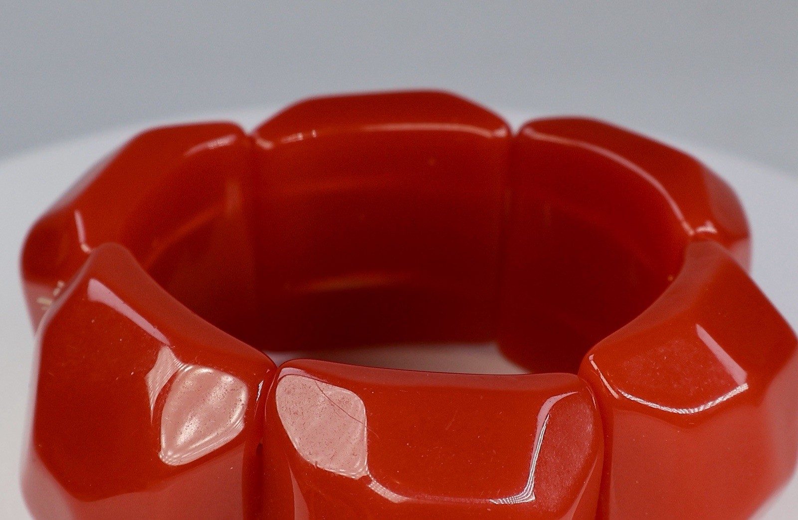 Vintage Funky Mod Bracelet Lucite Acrylic Wide Stretch Red Faceted