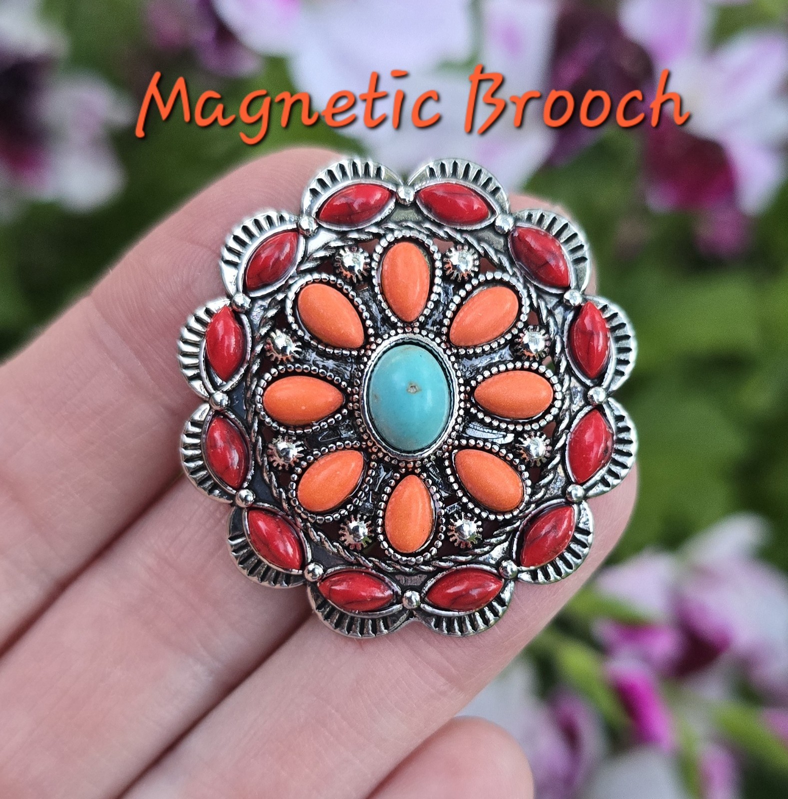 Magnetic Brooch, Faux Turquoise stone. Western Jewelry, Scarf, Hat Magnetic Pin