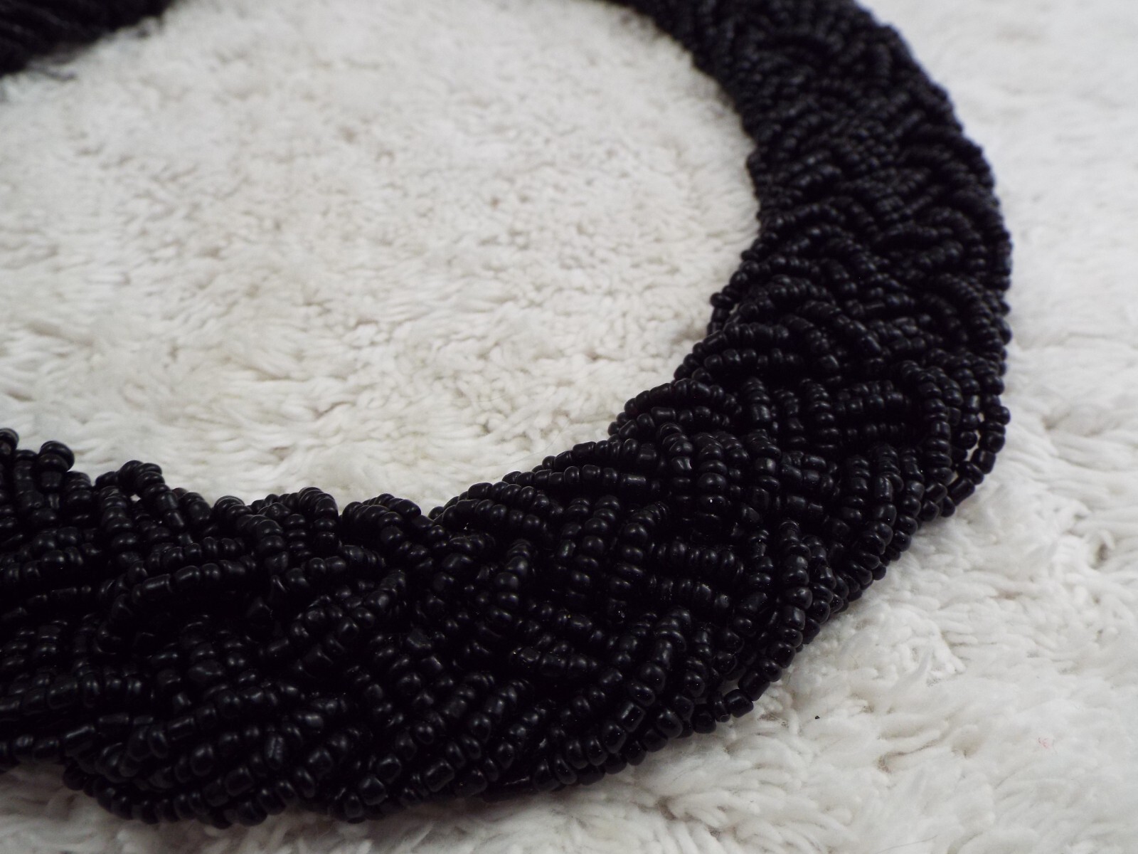 Black Bead Glass Woven Collar Necklace (A53)