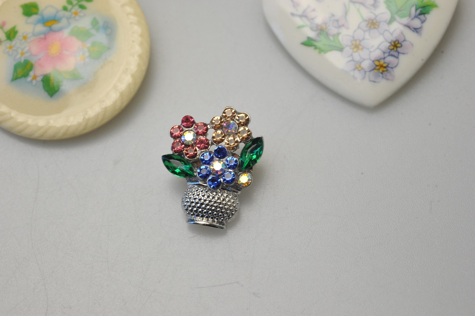 Vtg to now Brooch LOT flower floral Rhinestone 2 Avon 1 hand painted signed