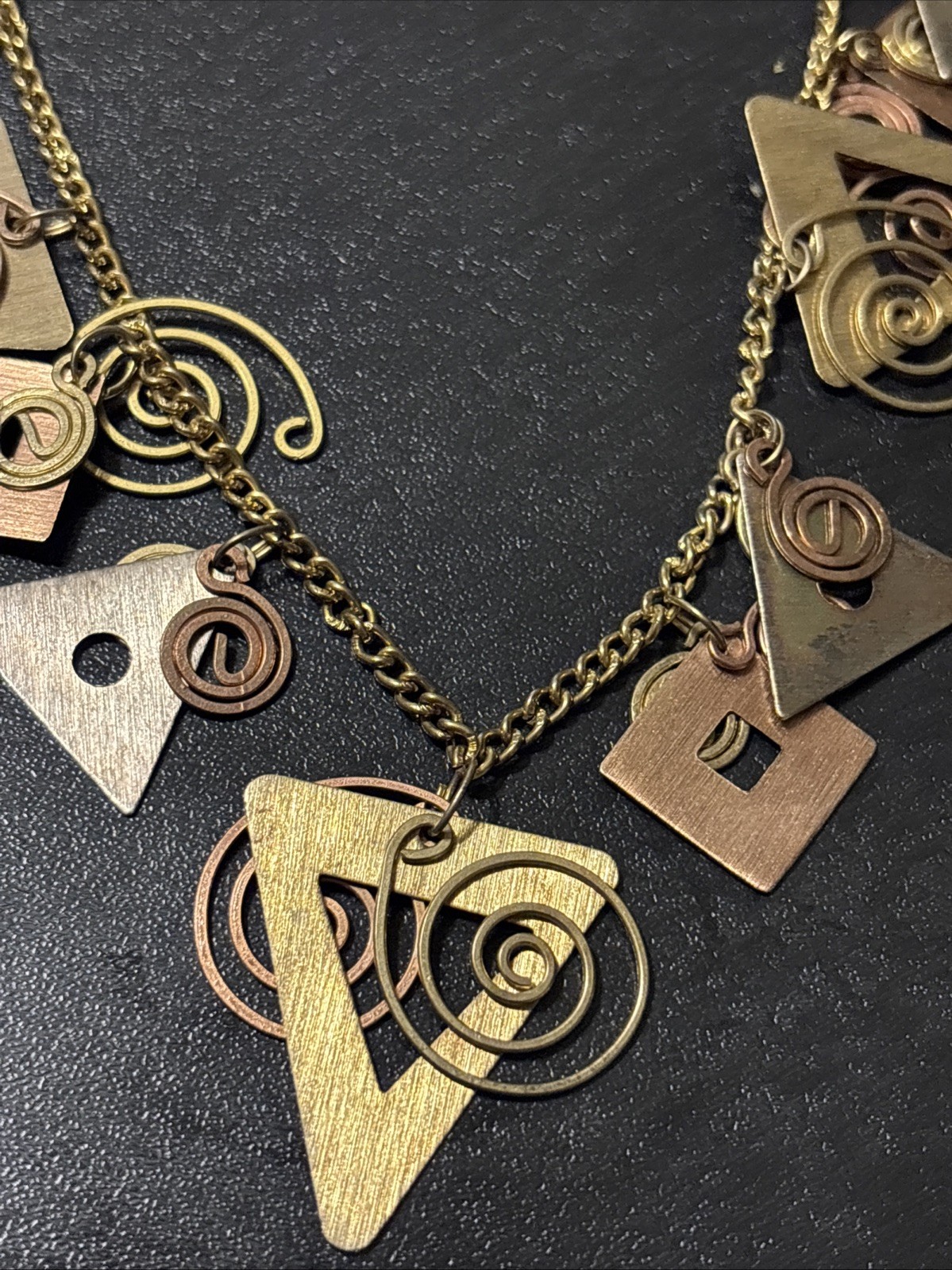 Artist Mixed Metal Brutalist Modernist Geometric Statement Necklace Brass Copper