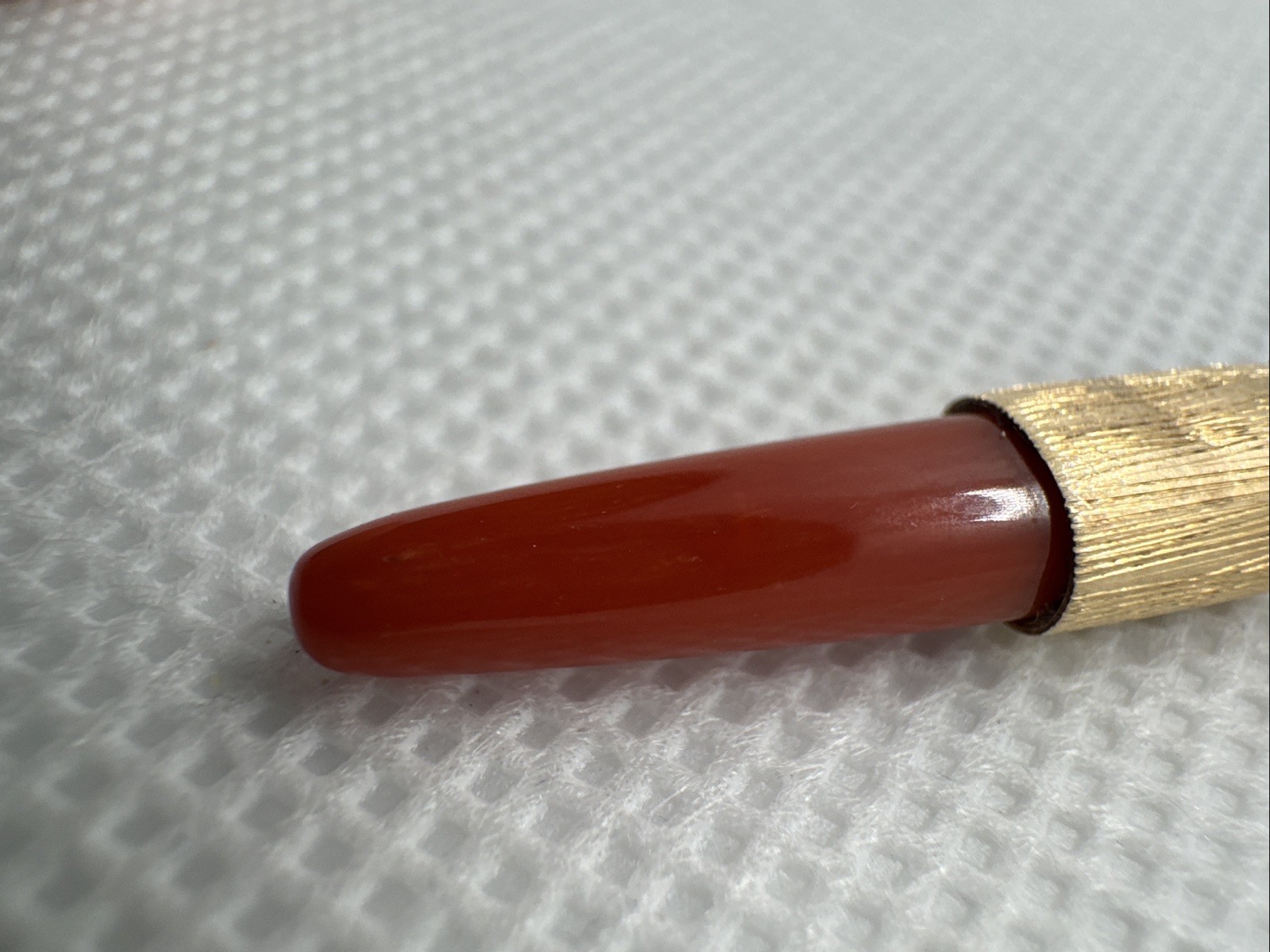 Victorian 14k Yellow Gold Red Coral Horn Charm Pendant 2g Vintage, Antique, Rare