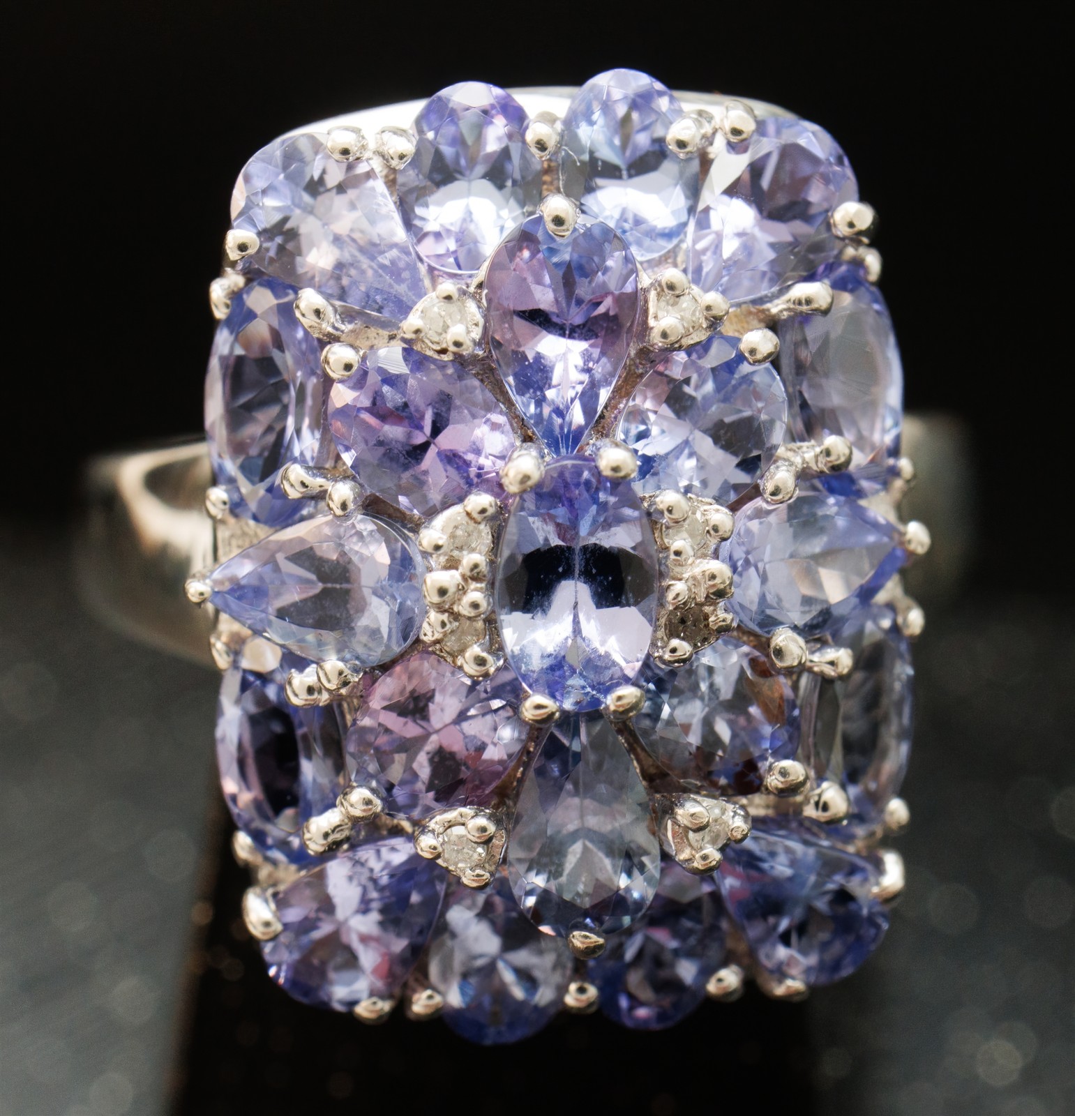 Size 8 Affinity Rectangular Tanzanite Cluster Sterling Silver Ring