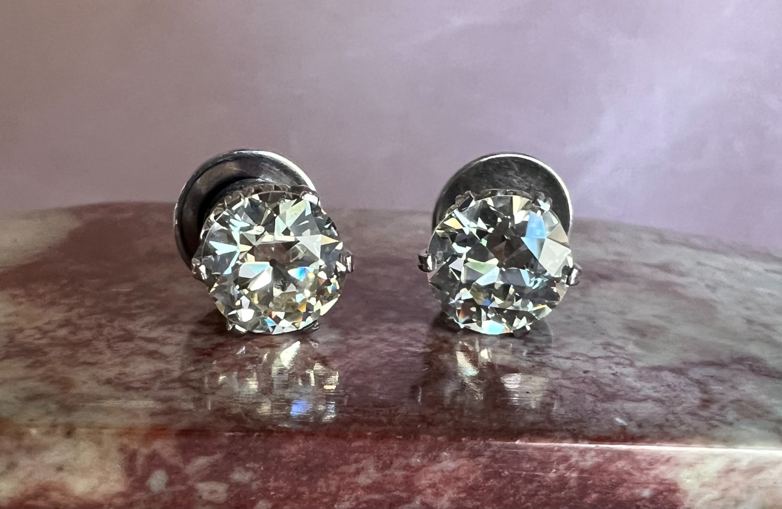 Antique GIA Certified 3.88tcw Old European Cut Diamond Stud Earrings