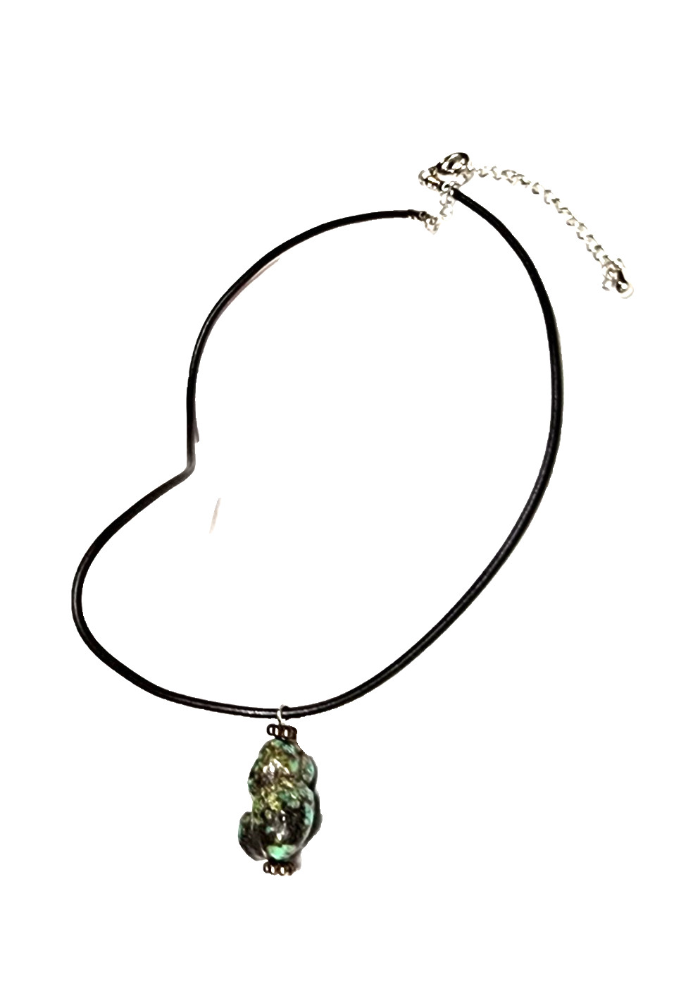 Vintage Natural South-Western Turquoise Bead Pendant Necklace 19″ Black Cord