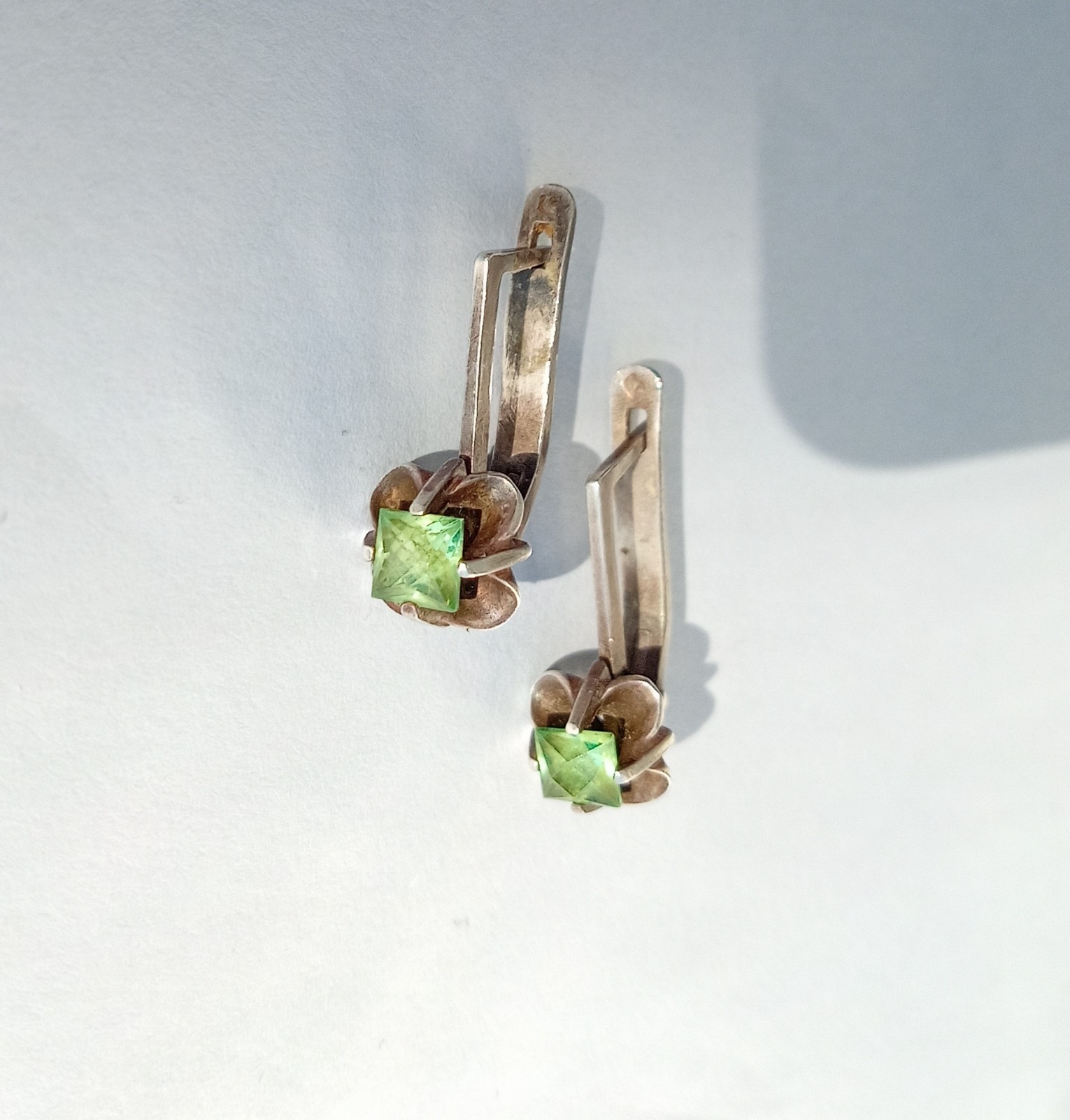 Vintage Earrings Green stones Sterling Silver 925 star USSR times Women Jewelry