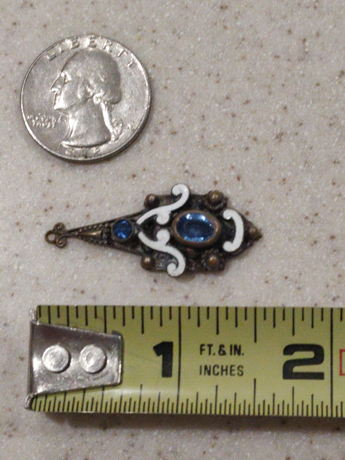 ANTIQUE CZECHOSLOVAKIA ENAMEL UNKNOWN METAL W/BLUE FACETED STONES PENDANT