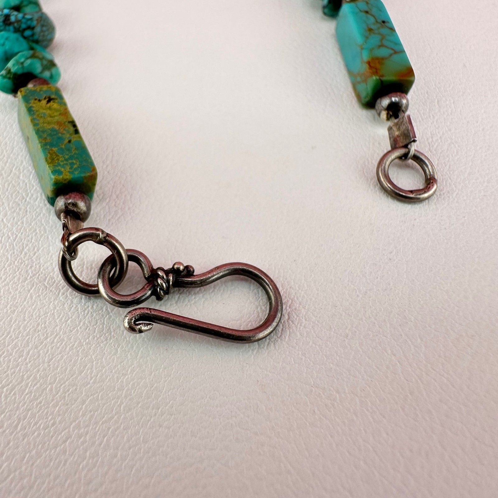 Vintage Turquoise Bead Sterling Silver Bracelet Blue Green South Western 6.25″