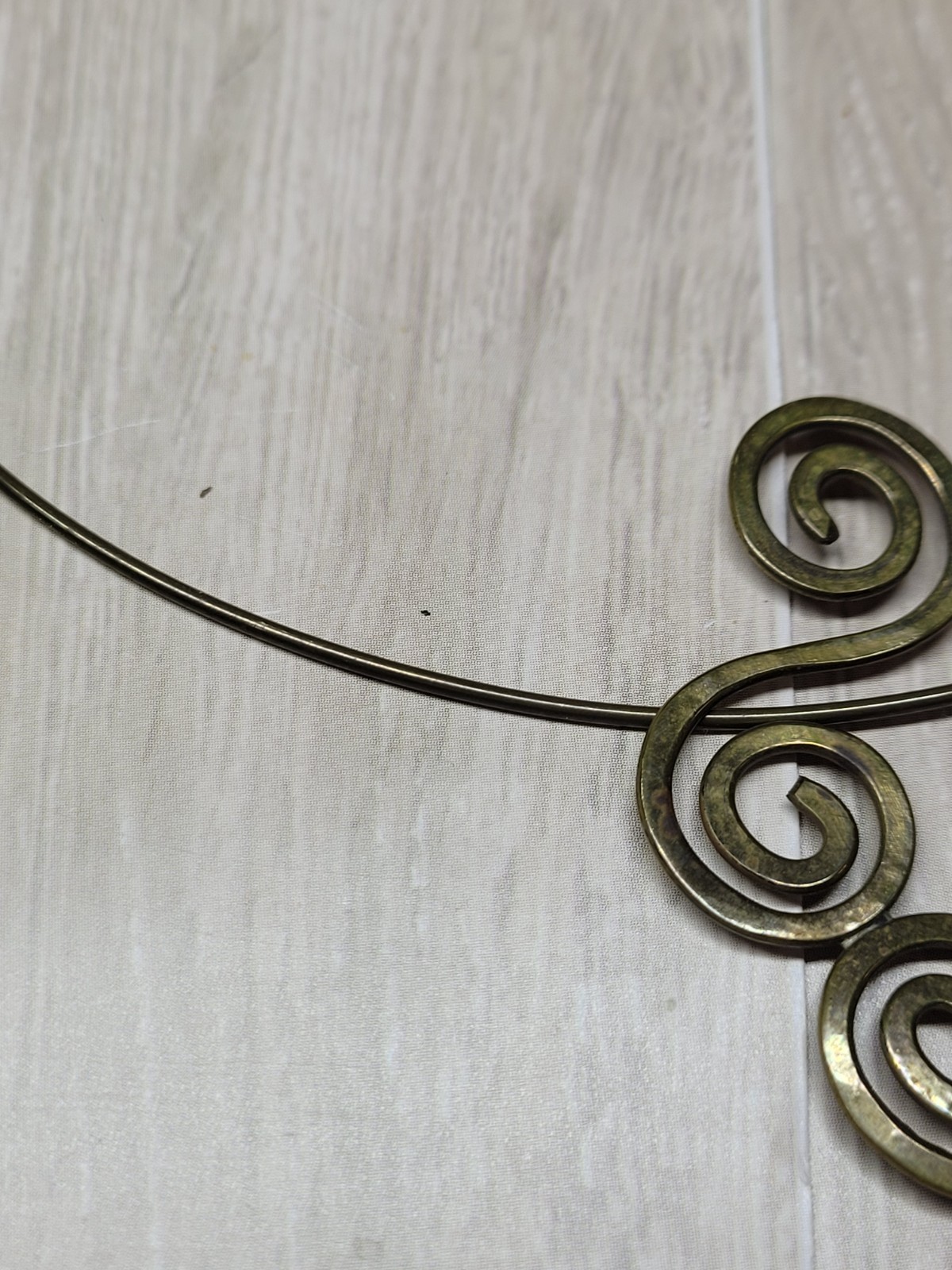 Vintage Art Nouveau Style Brass Choker Necklace Swirl Pendant Boho