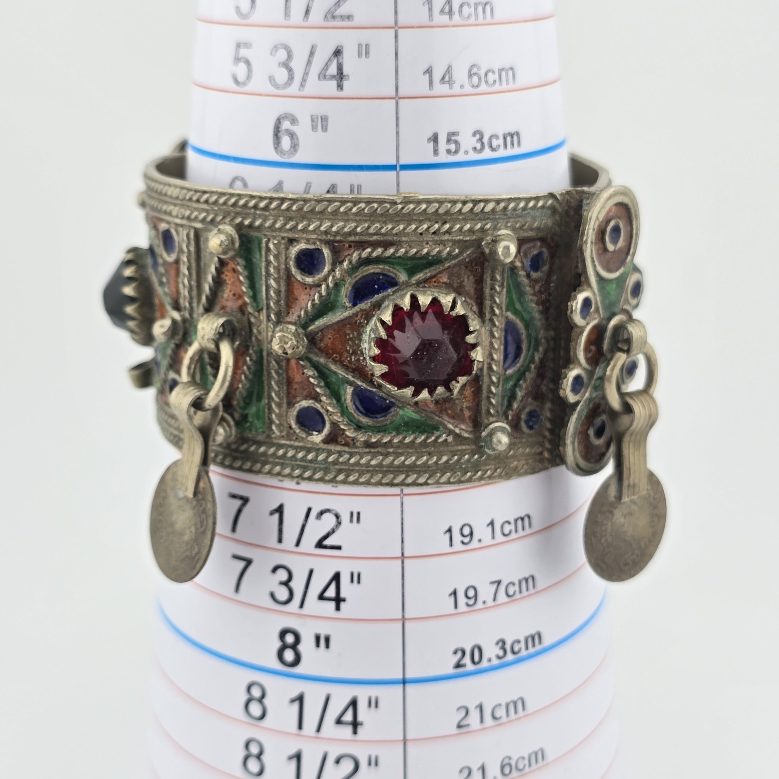 Vintage Berber Moroccan Style Enamel Cuff Bracelet Ethnic Tribal Coin Bangle