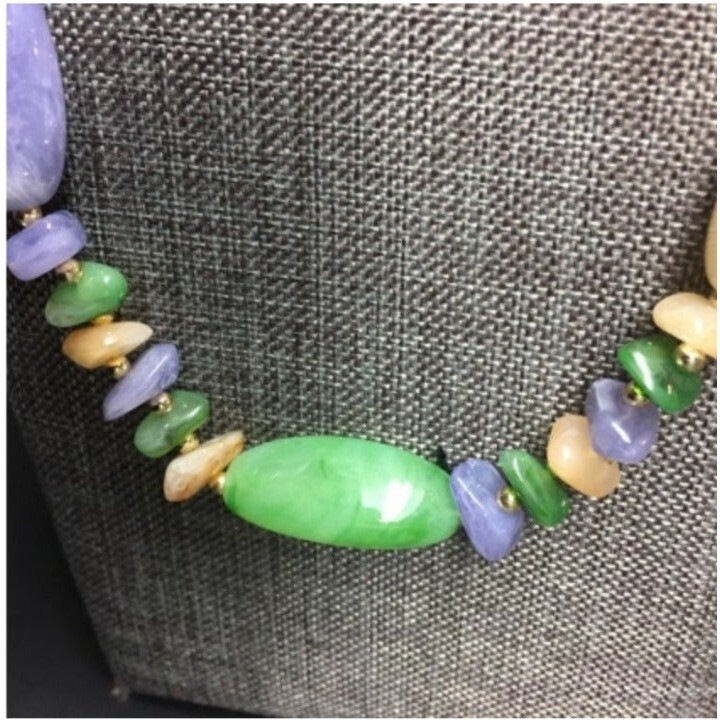 Retro Beaded Necklace Purple Cream Pink Green Gold Vintage Cottage Soft Girl