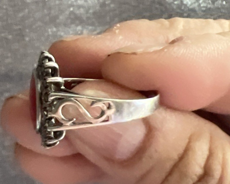 Beautiful Coral Or Jasper 925 Ring With Marcasites Design
