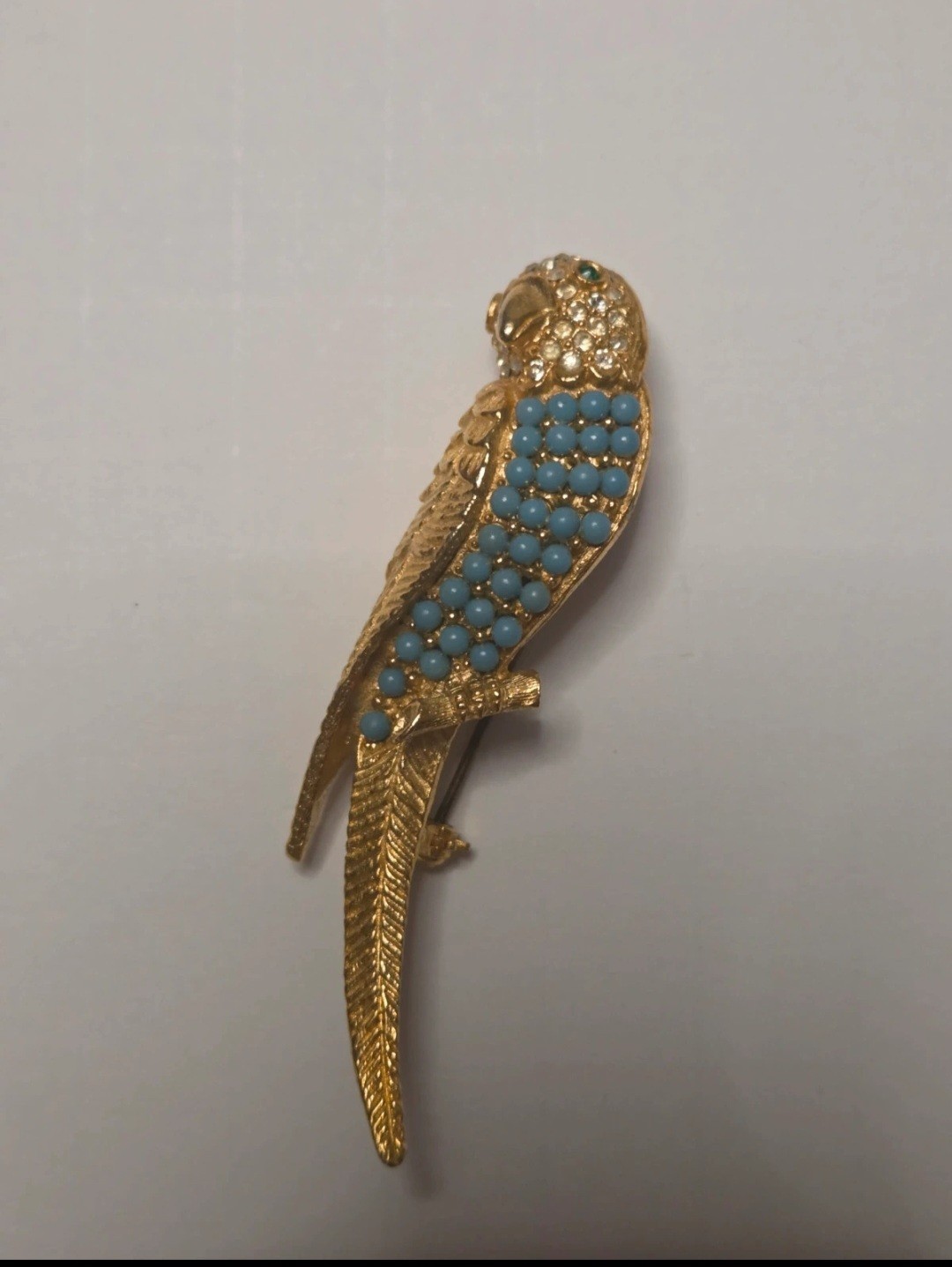 Gold Tone parrot rhinestone & Turquoise brooch