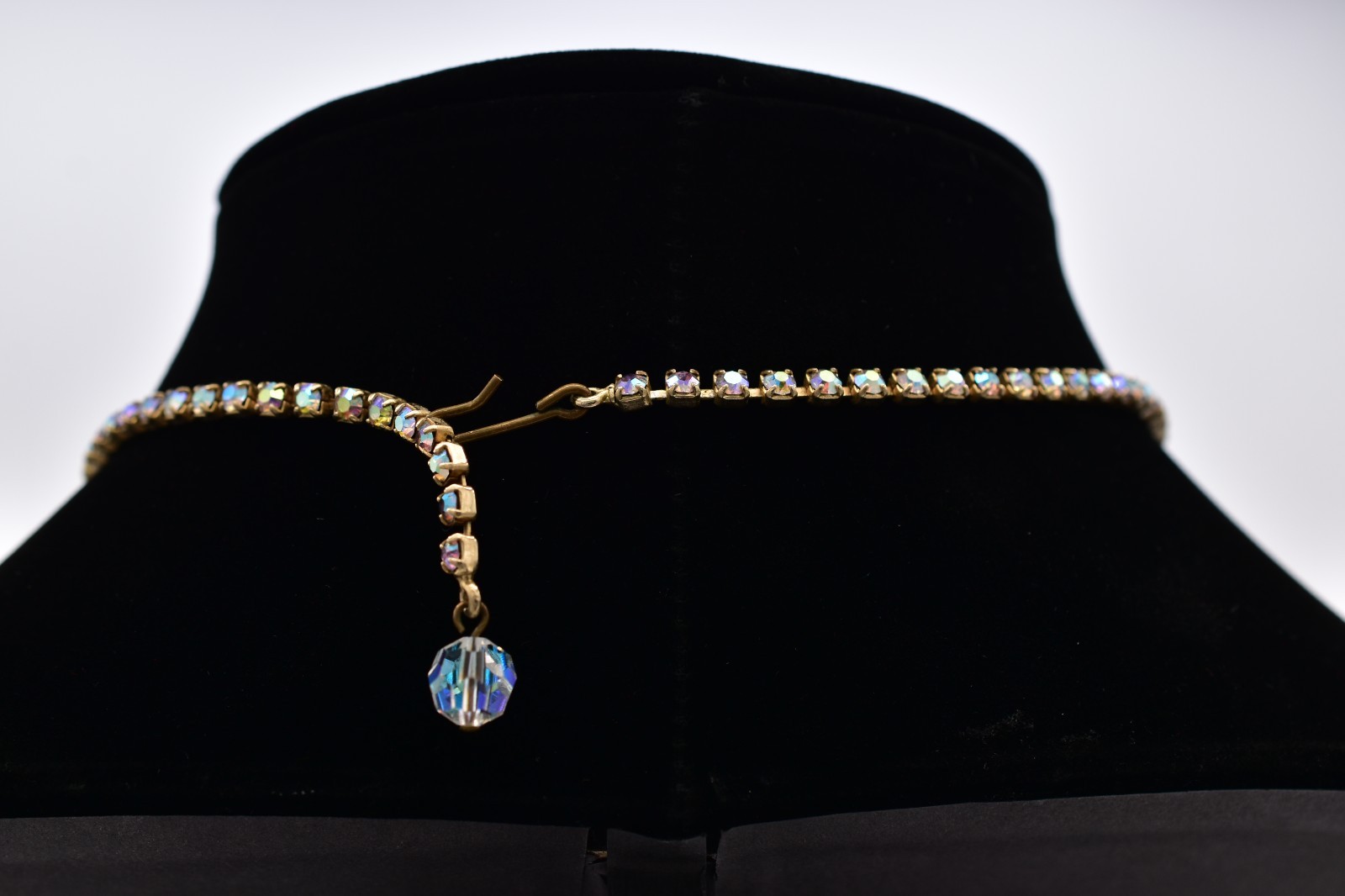 Vintage Crystal Choker Necklace AB Cluster Prong Rhinestone Gold Retro 50s BinBN