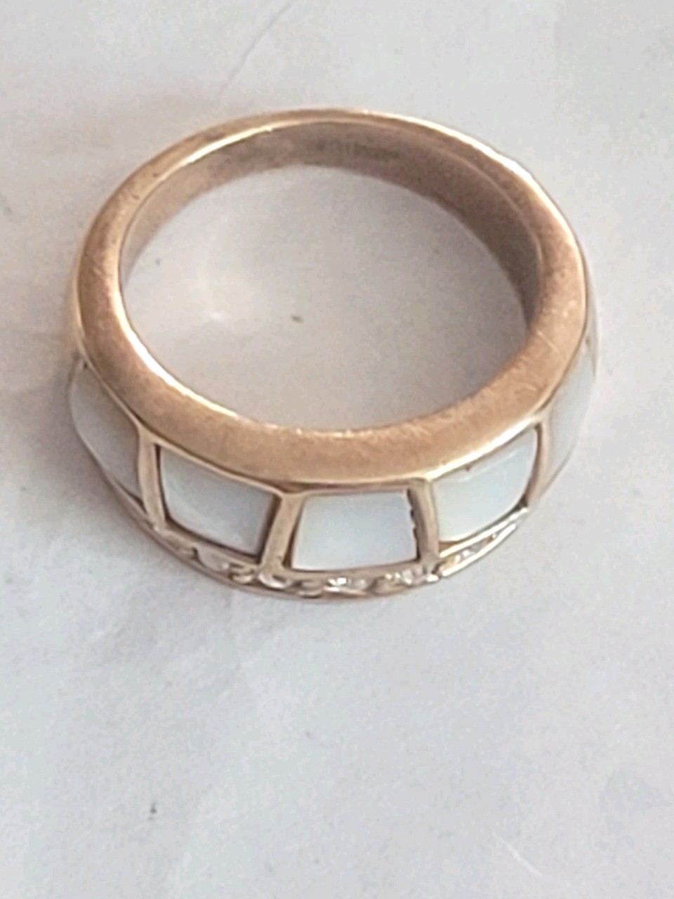 Vintage 18K Rolled Gold Plate Ring Wt 7.4 Grams Mop Inlay / Rhinestone Size 8