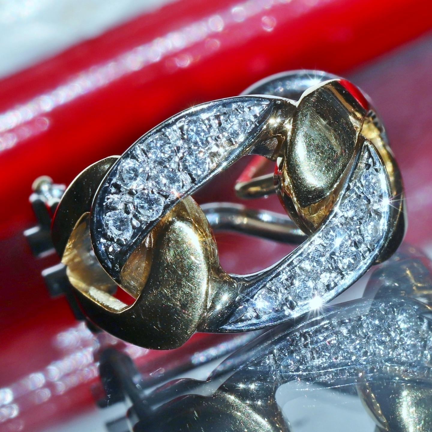 18k 750 multi tone gold earrings 0.35c natural diamond 0.72″ dangle 12.30g N3308