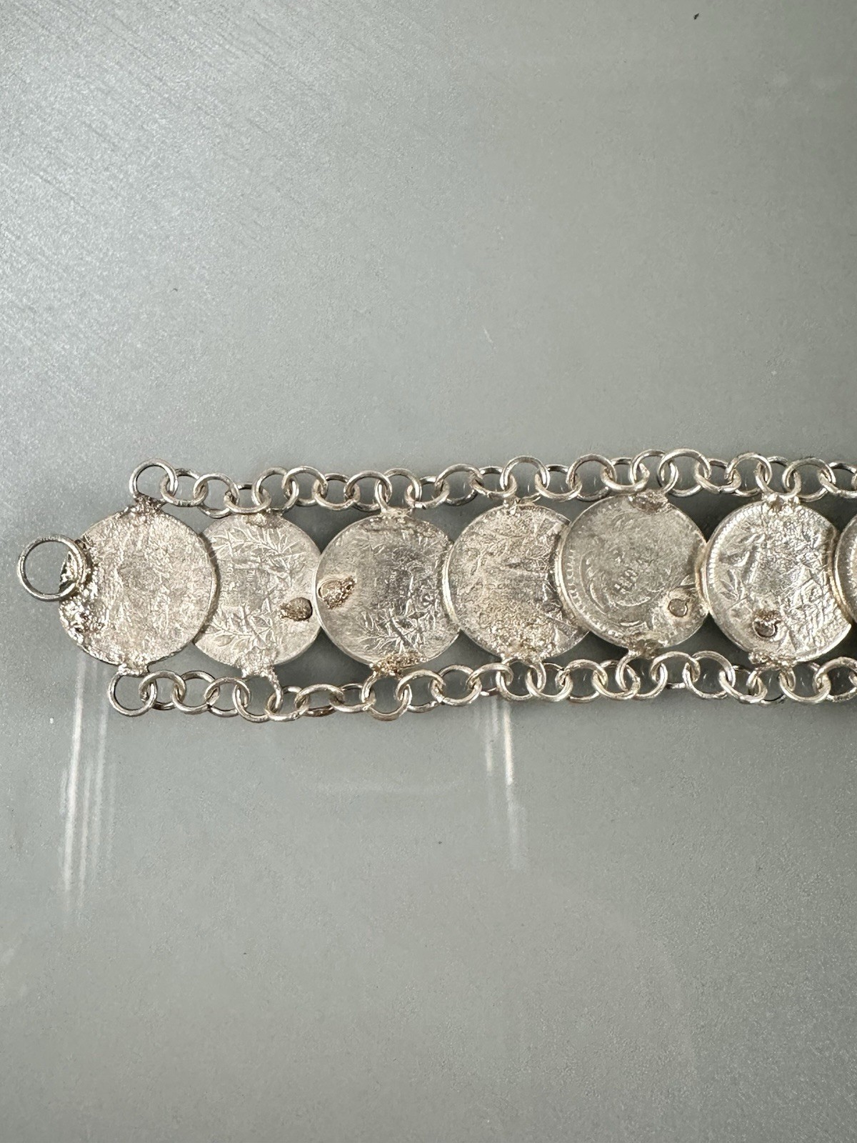 Antique 835 Silver 1800s Guatemala Coins Charm Bracelet 7” Inches