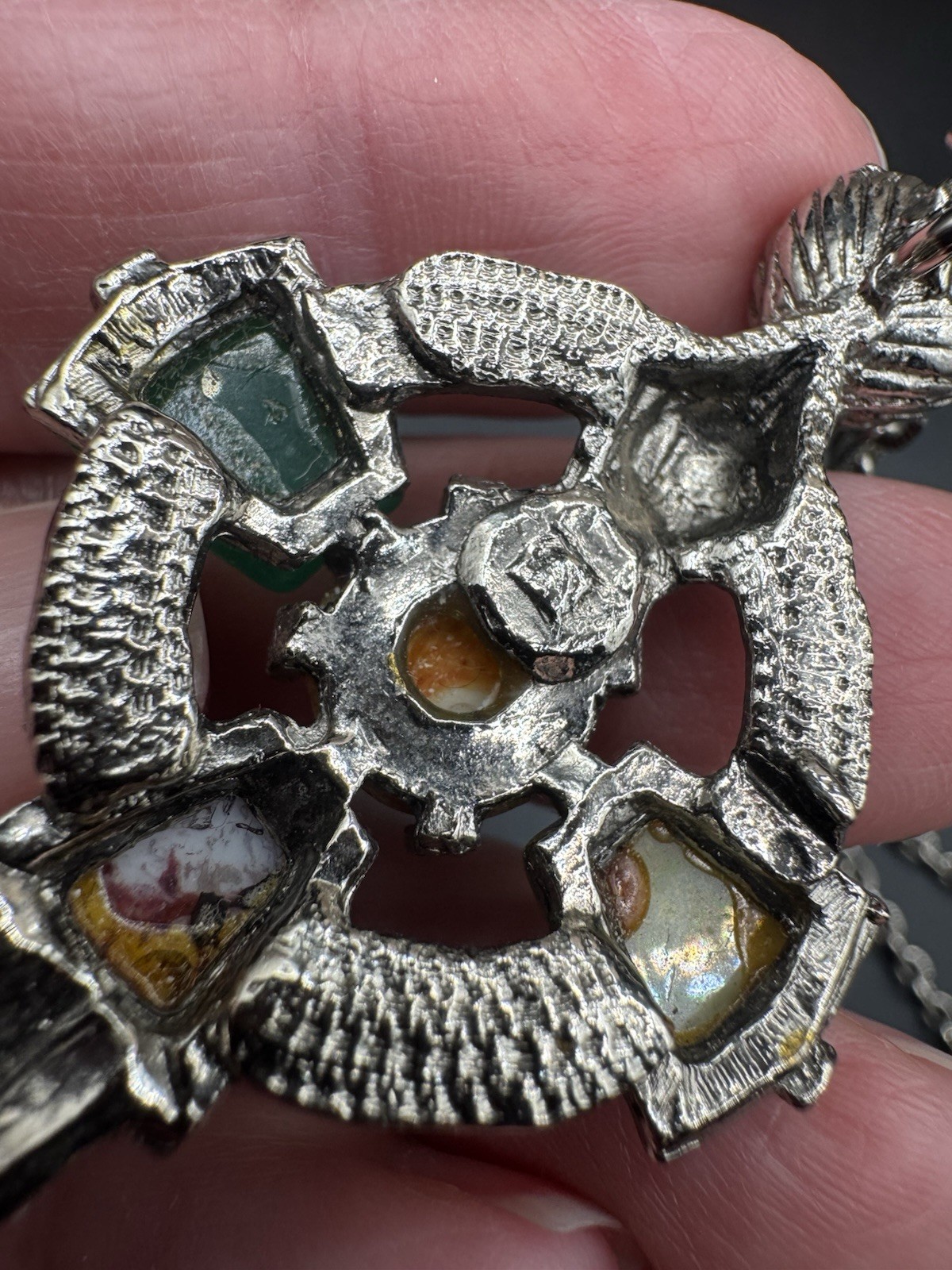 VTG Celtic Scottish Cross Pendant Necklace Multicolor Glass Stones 22″ inch
