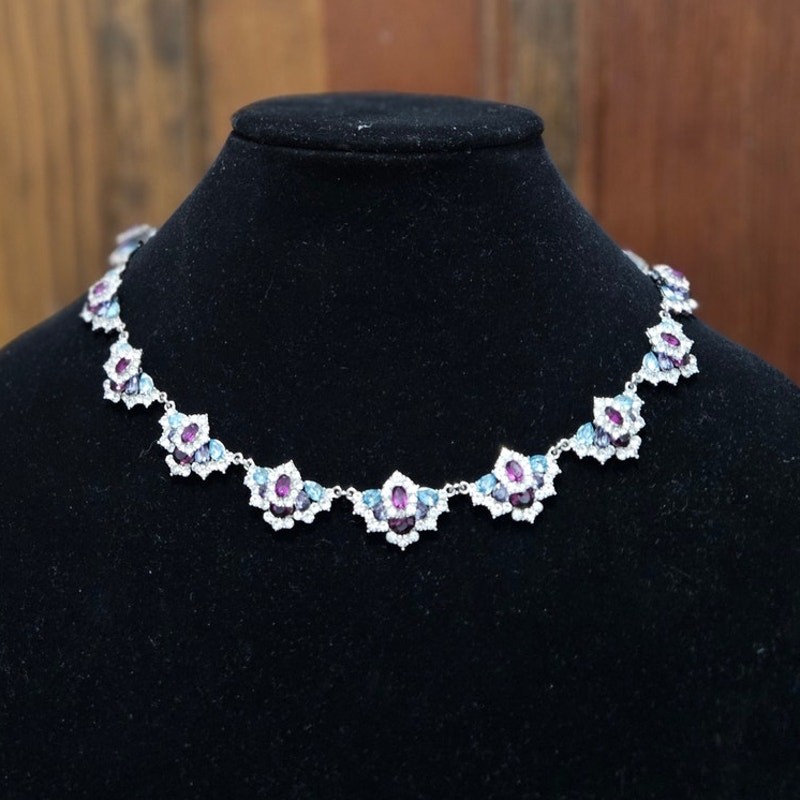 Charter Club Silver-Tone Multicolor Crystal and Stone Cluster Necklace