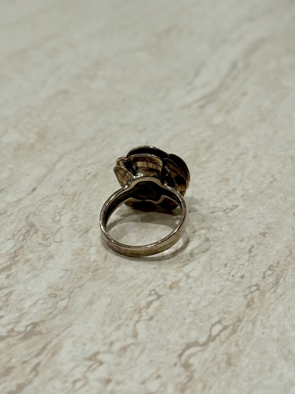 VTG Flower Ring Size 8 Sterling Silver Rose Red Coral Marcasite Gem Cocktail