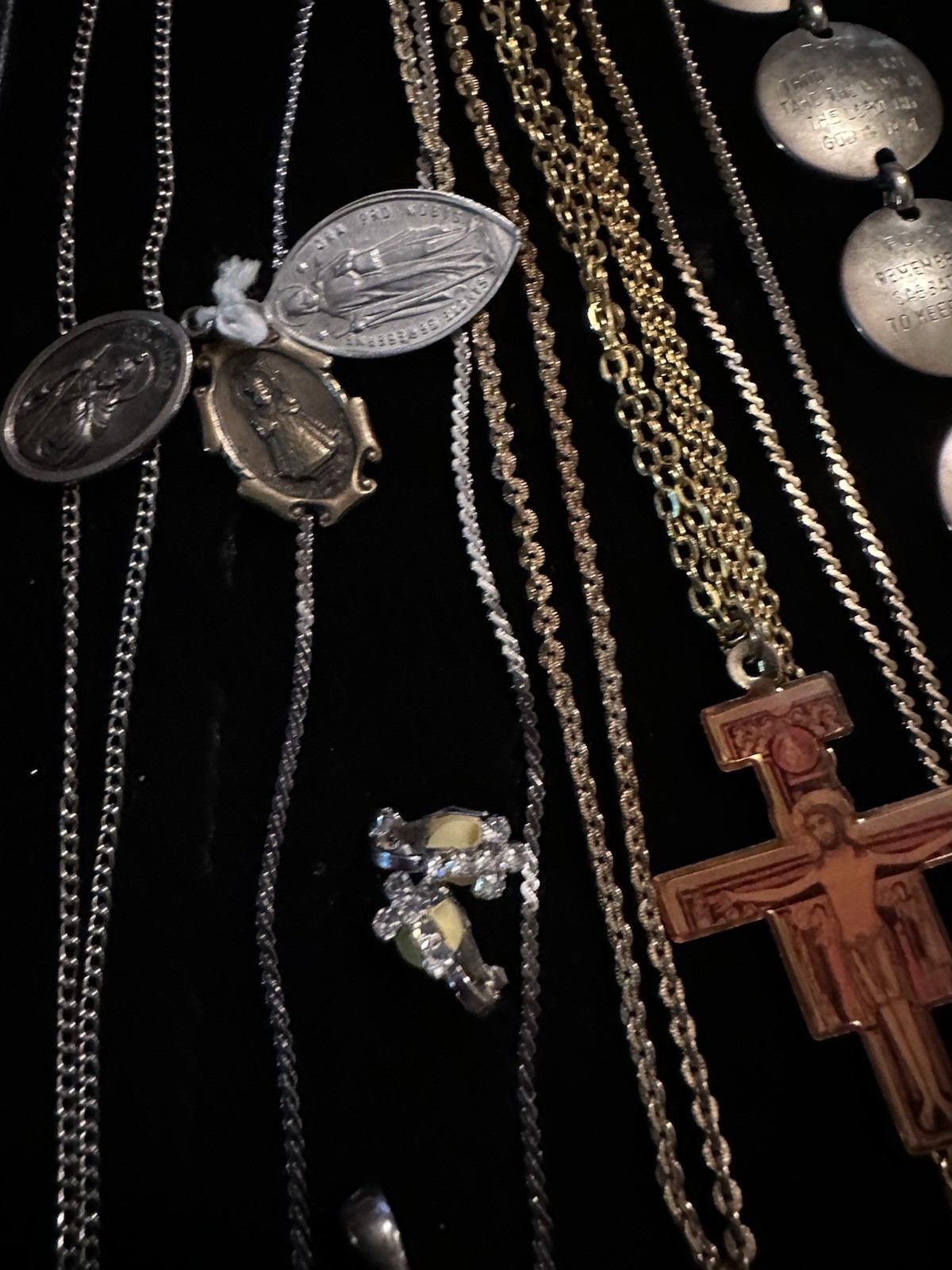 Vintage To Now Estate Costume Jewelry Lot Catholic Religious Crosses Saints Etc