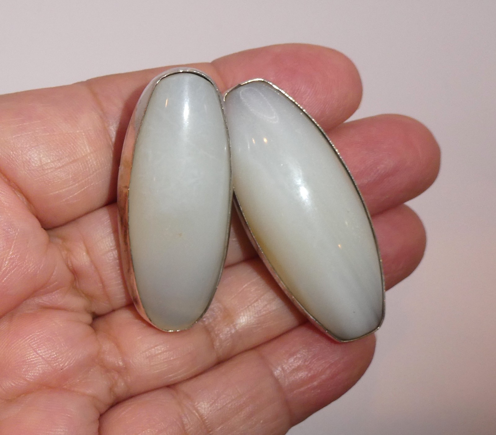 Lg Sterling Silver 925 Clip Earrings Amy Kahn Russell AKR Blue Lace Agate Signed