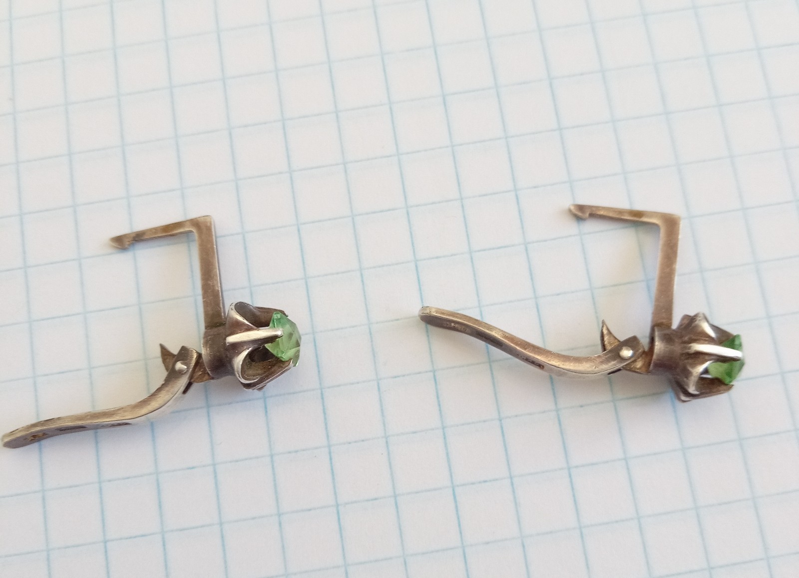Vintage Earrings Green stones Sterling Silver 925 star USSR times Women Jewelry