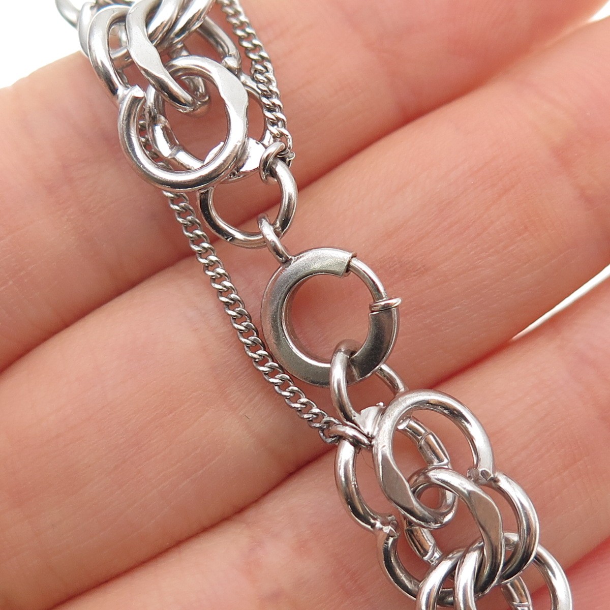 925 Sterling Silver Antique Art Deco Double Rolo Link Bracelet 6.75″
