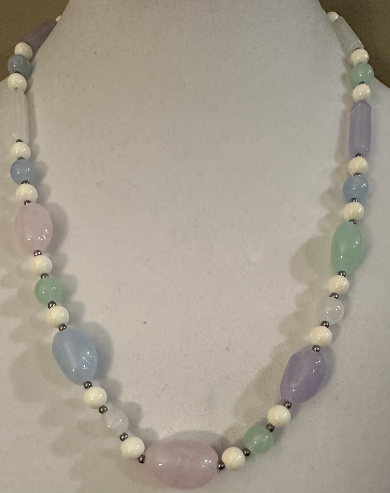 Vintage Pastel Lucite Pastel Beaded Necklace, Spring, Easter Colors, 24”