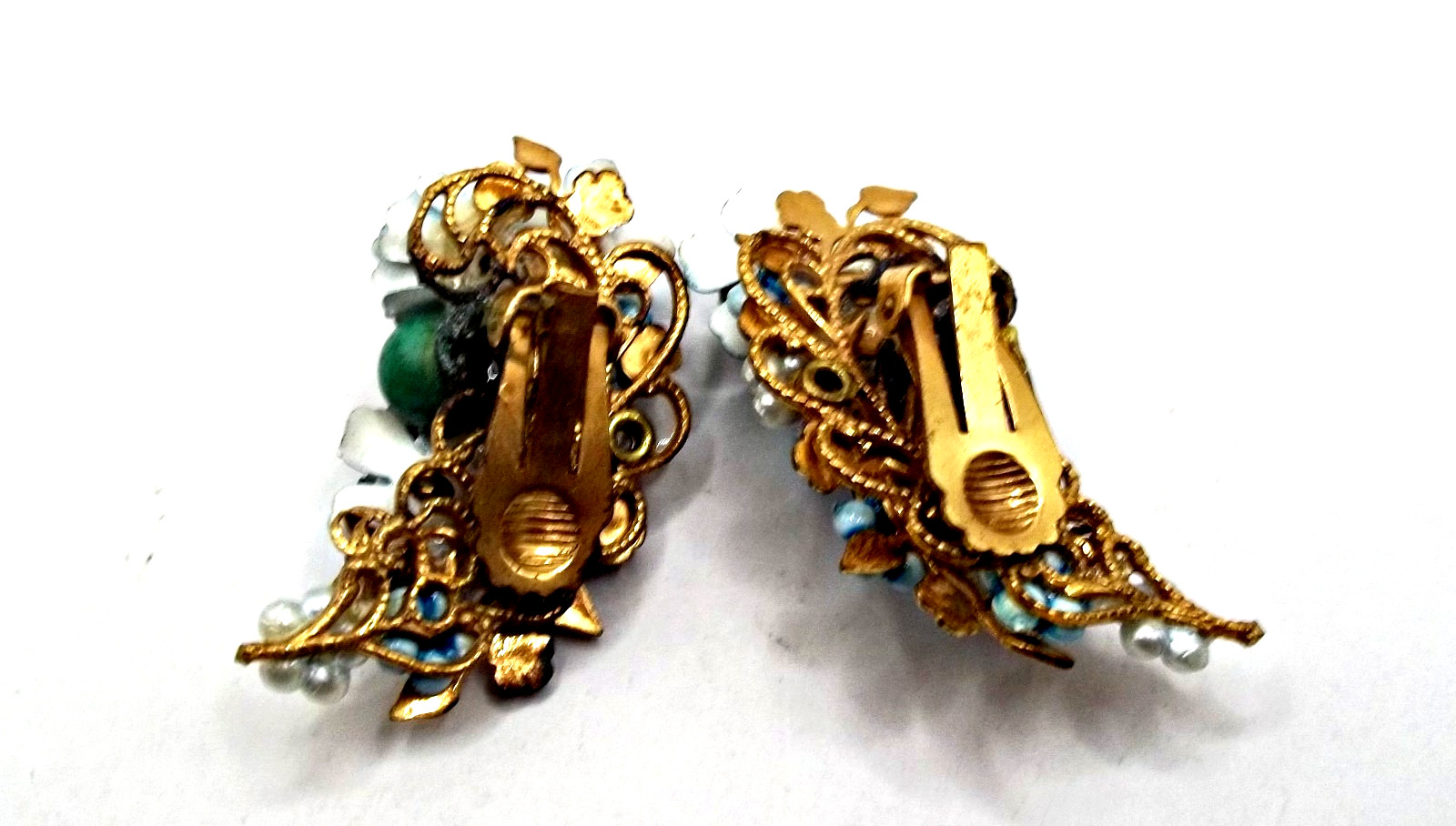 Vintage 50’s Blue Enamel Forget Me Not Pearl Rhinestone Earrings ROBERT DE MARIO