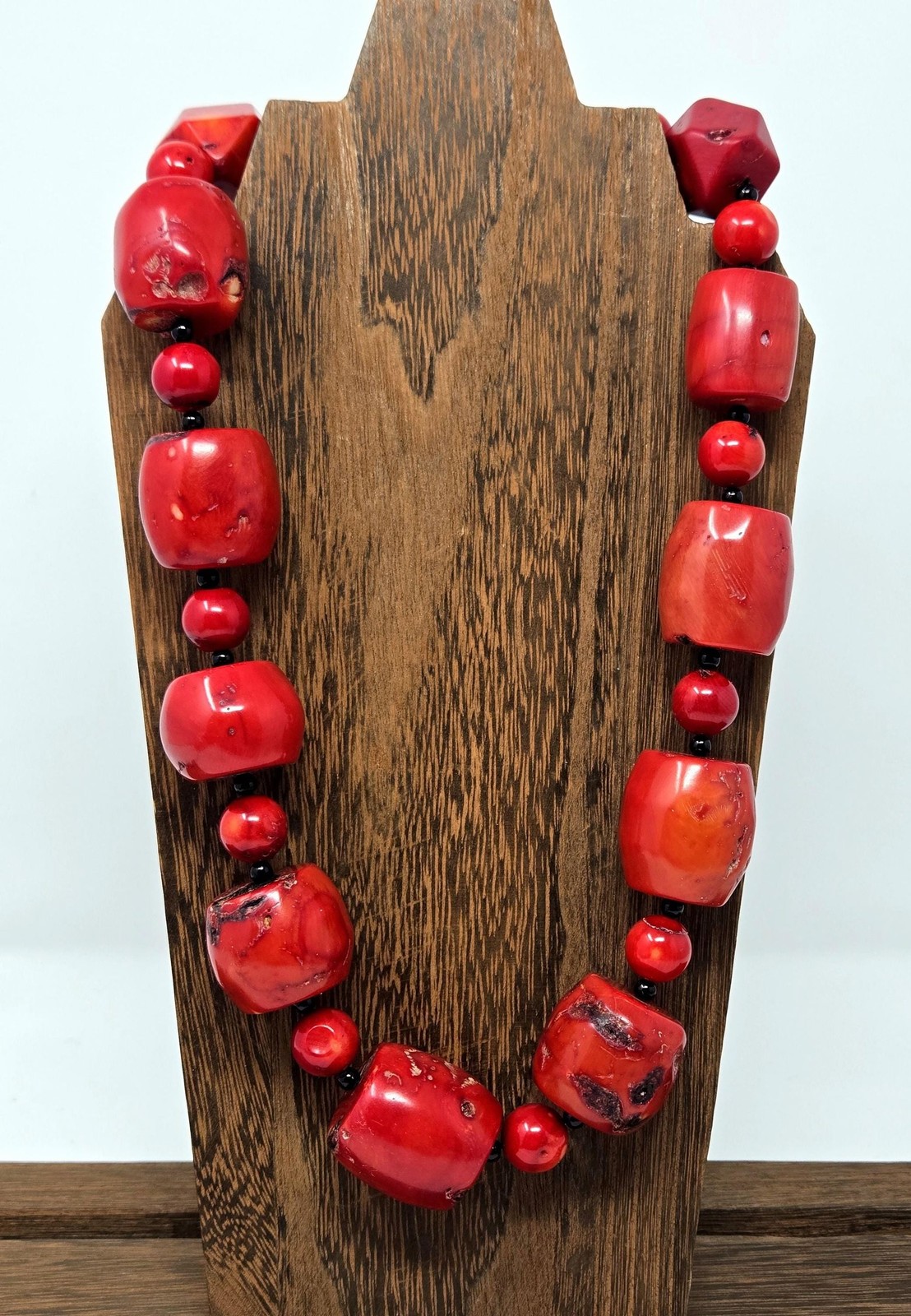 Vintage Red Coral Statement Necklace Sterling Silver Clasp Heavy Natural Coral