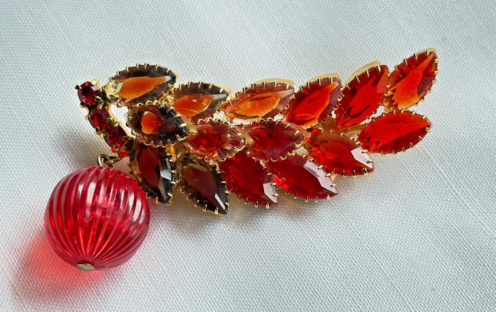 Rhinestone Pin Fall Colors – Orange, Topaz – Large Lucite Bead