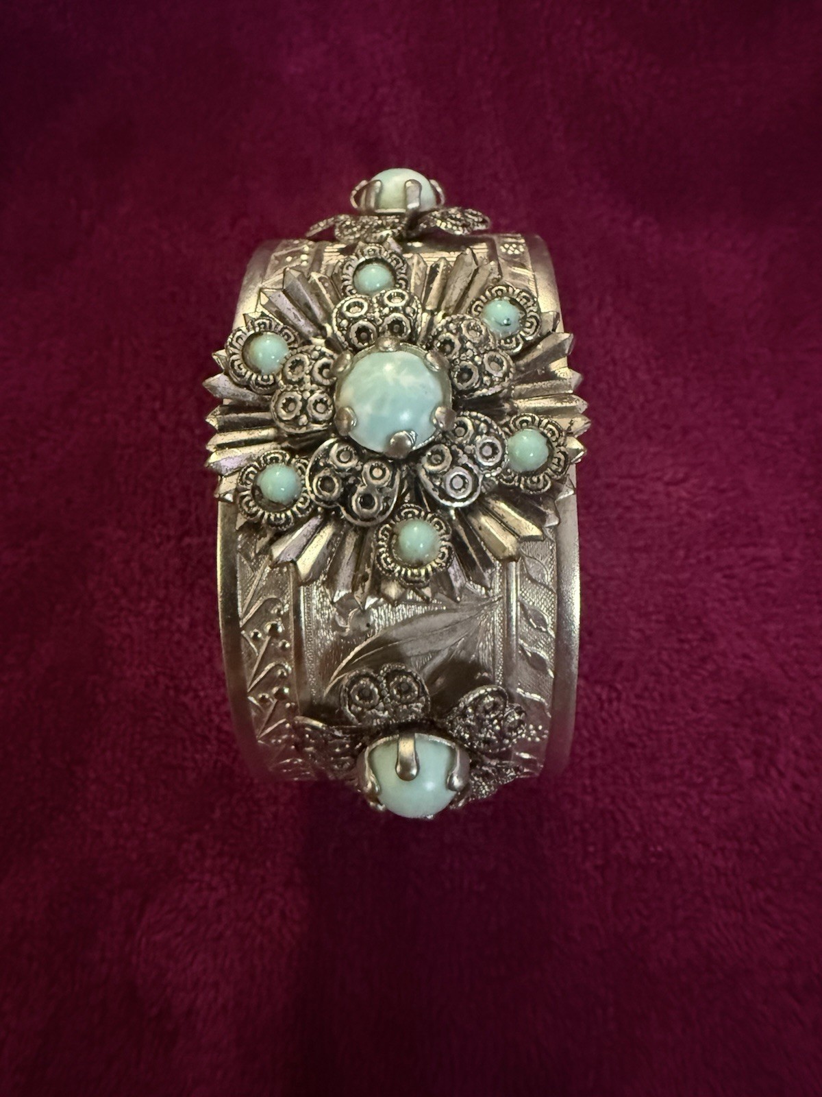 VTG Silver Tone Floral Cluster Turquoise Bracelet Southwestern ~ Beautiful