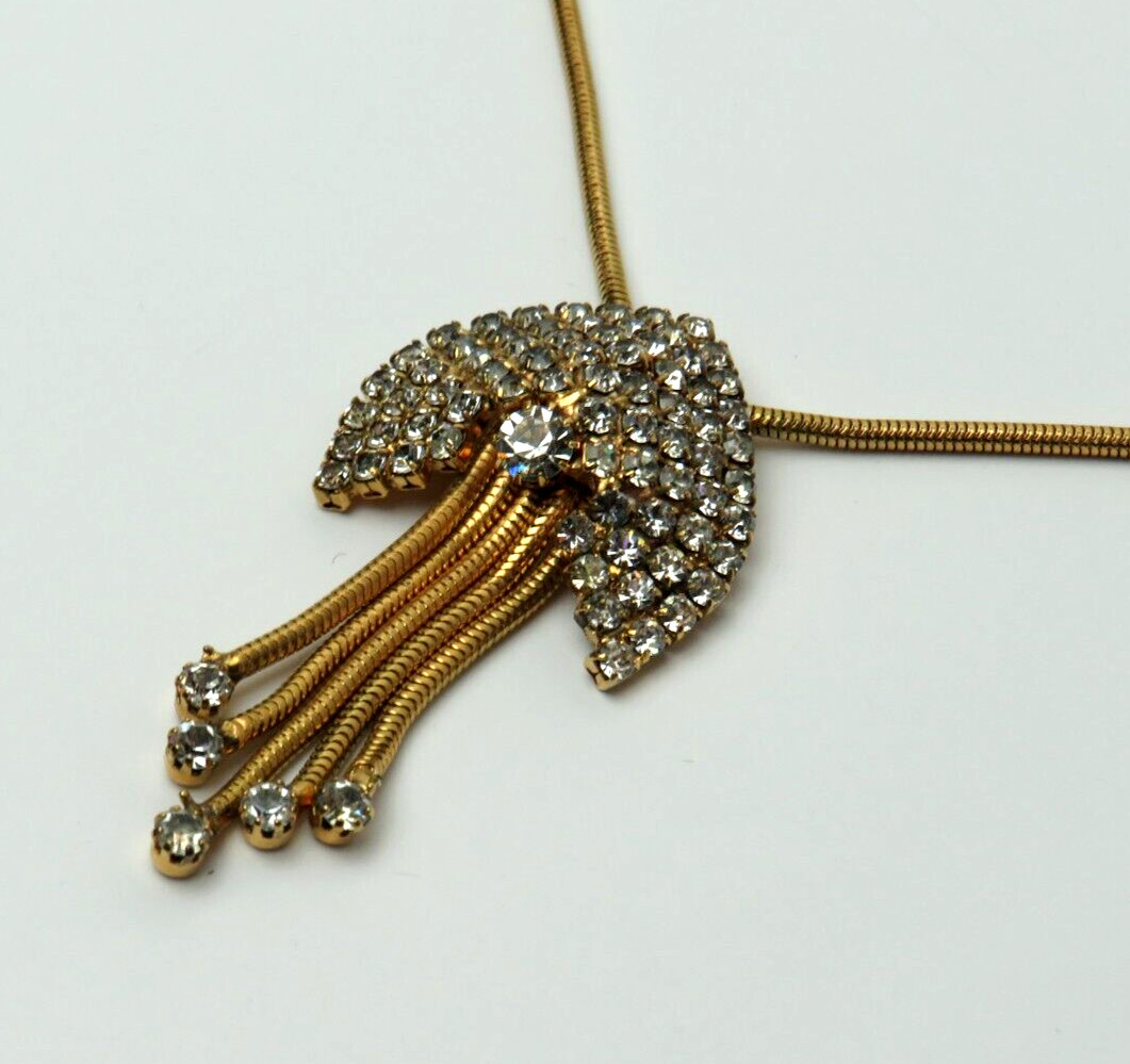 VTG 1930s – 1950s ART DECO GOLDEN CRYSTAL 5 DANGLER PENDANT NECKLACE 22 3/8″