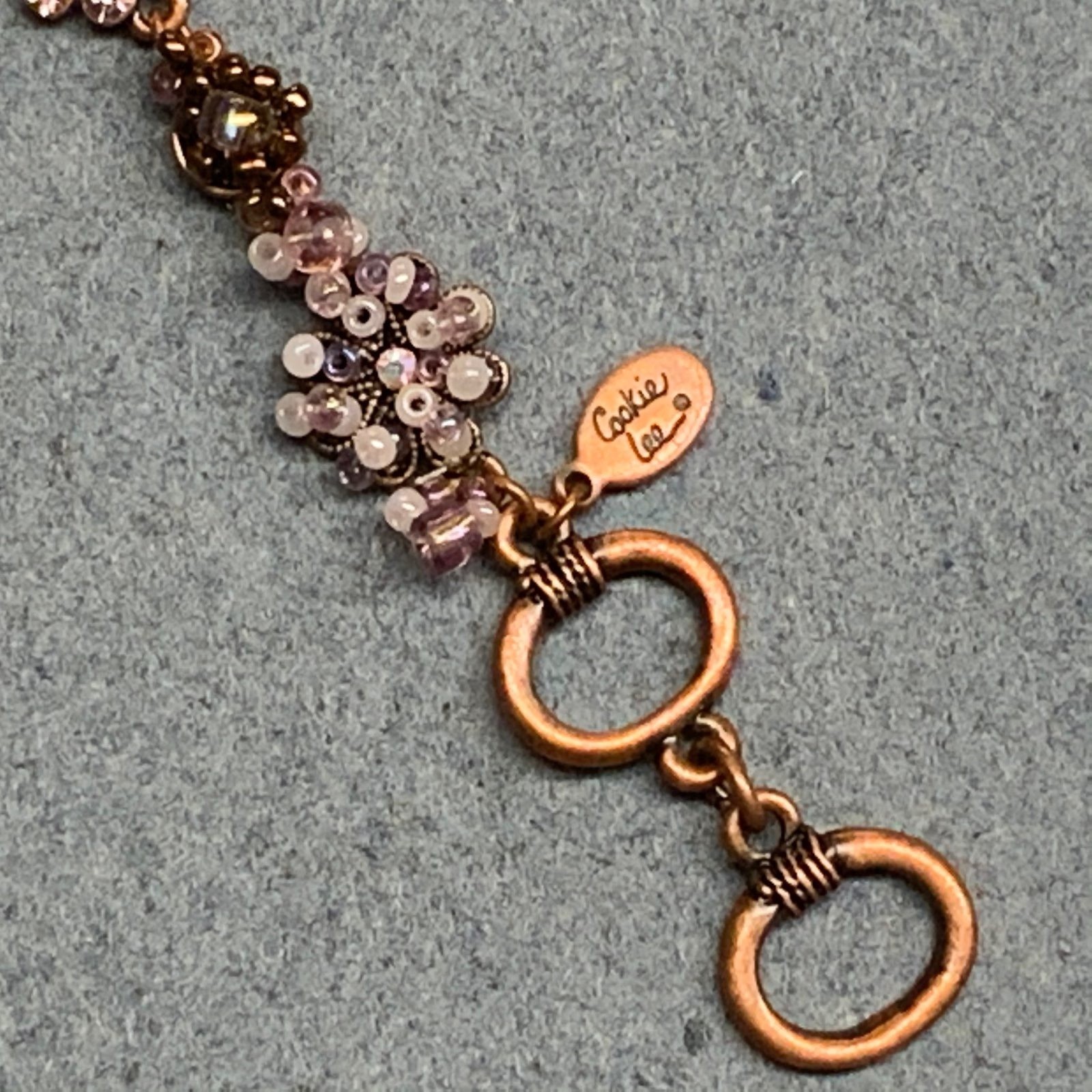 Cookie Lee Rhinestone Bracelet 7.5 In As Is Copper Purple Pink Red Floral Toggle