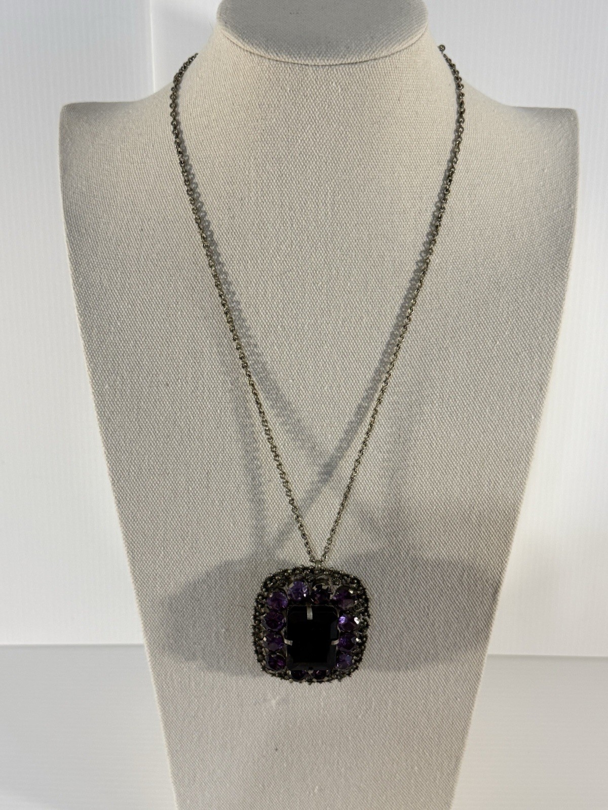 Vintage Thai Amethyst Smoky Quartz Pendant Large Statement Necklace