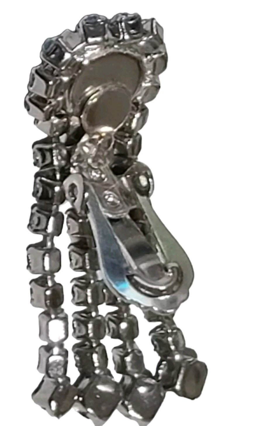 Blue Aurora Borealis Rhinestone Silvertone 14″ Necklace And Clip On Earrings