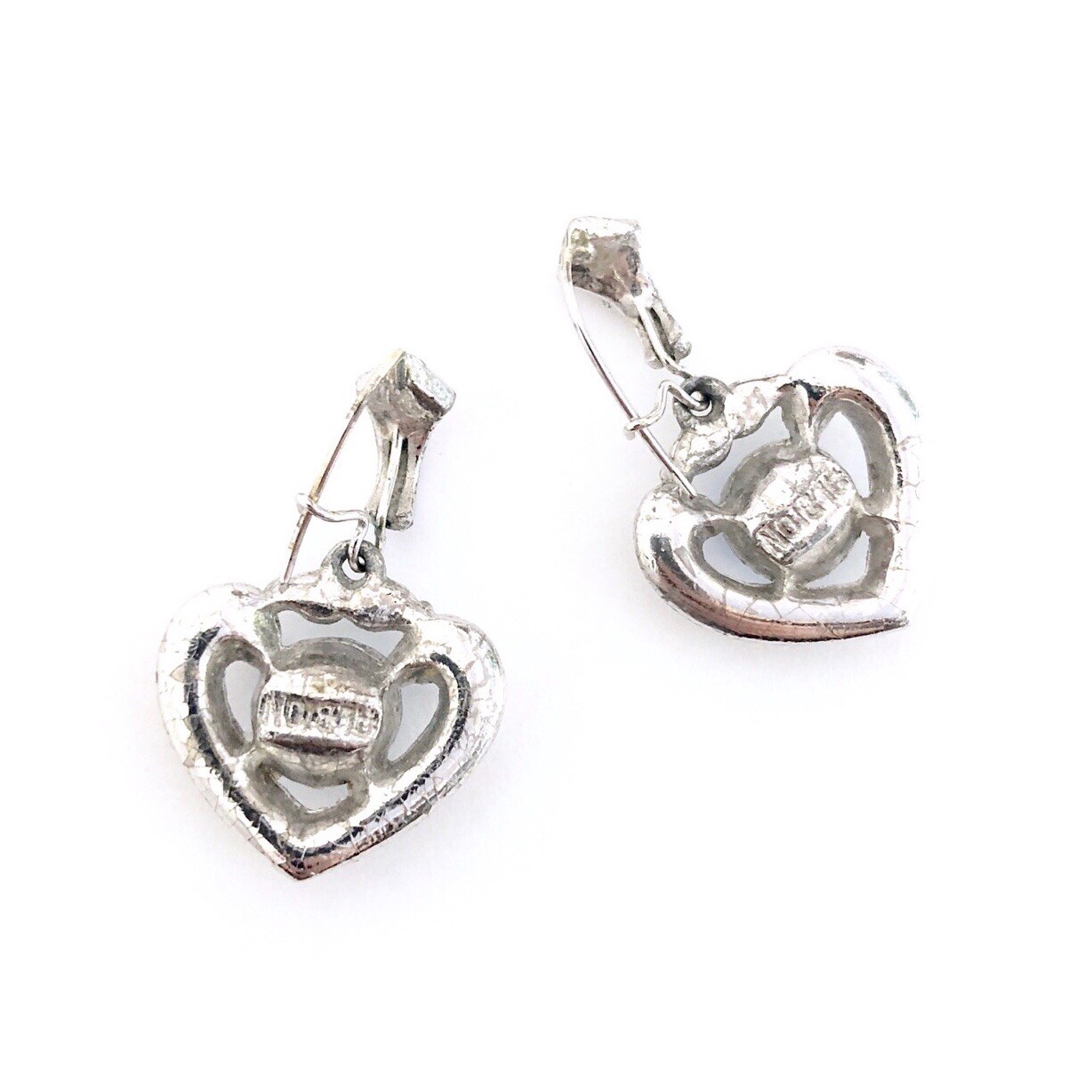 Vintage Albion Heart Earrings Blue Rhinestone Pavé Silver Tone 1930s – 1950s