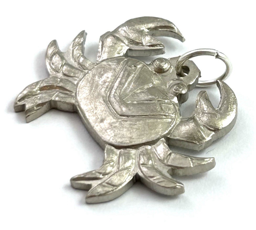 Vintage Crab Charm Pendant Etched Silver Plated Brass Vintage Jewelry Nautical