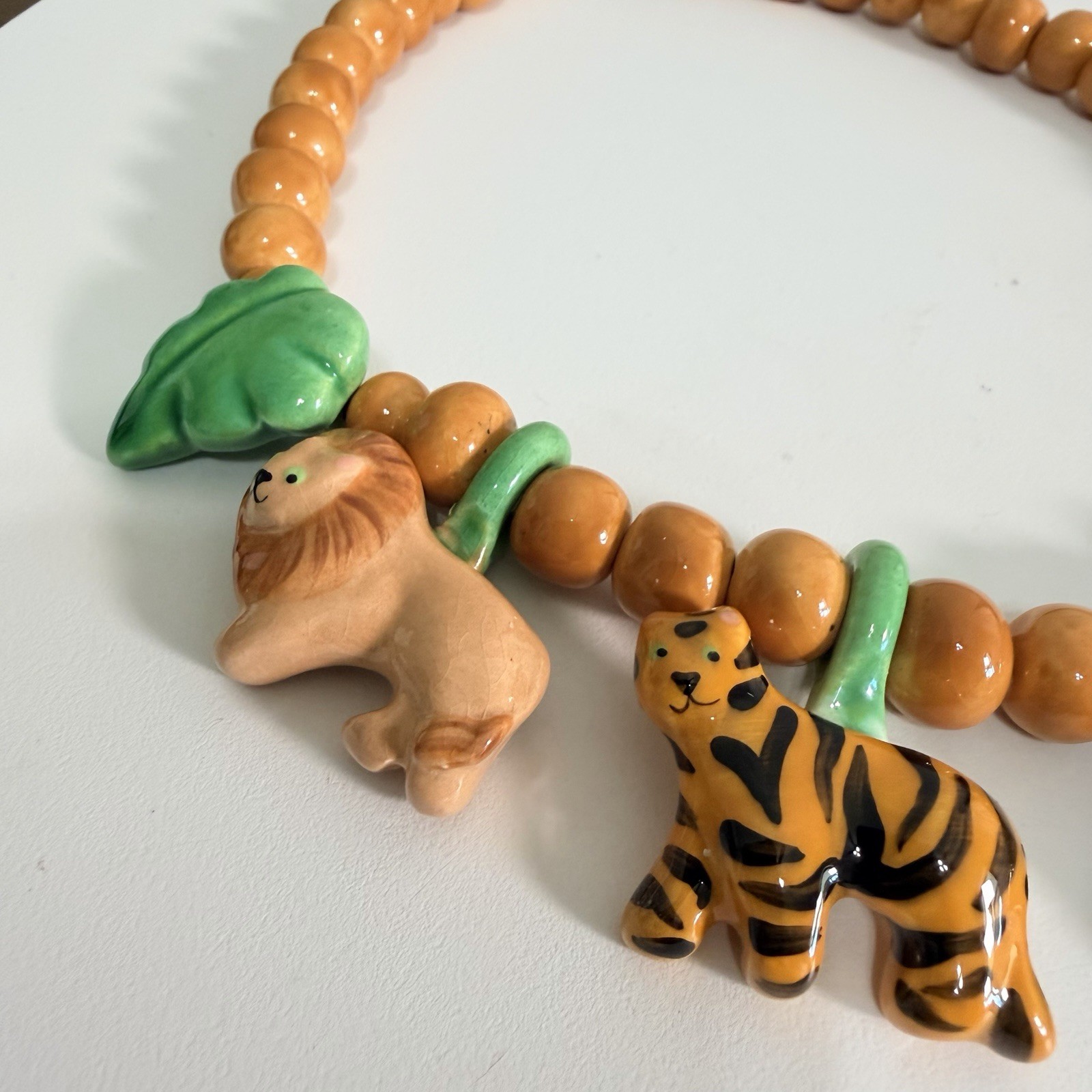 1981 FLYING COLORS Safari Animal Ceramic Necklace Jungle Maximalist Statement