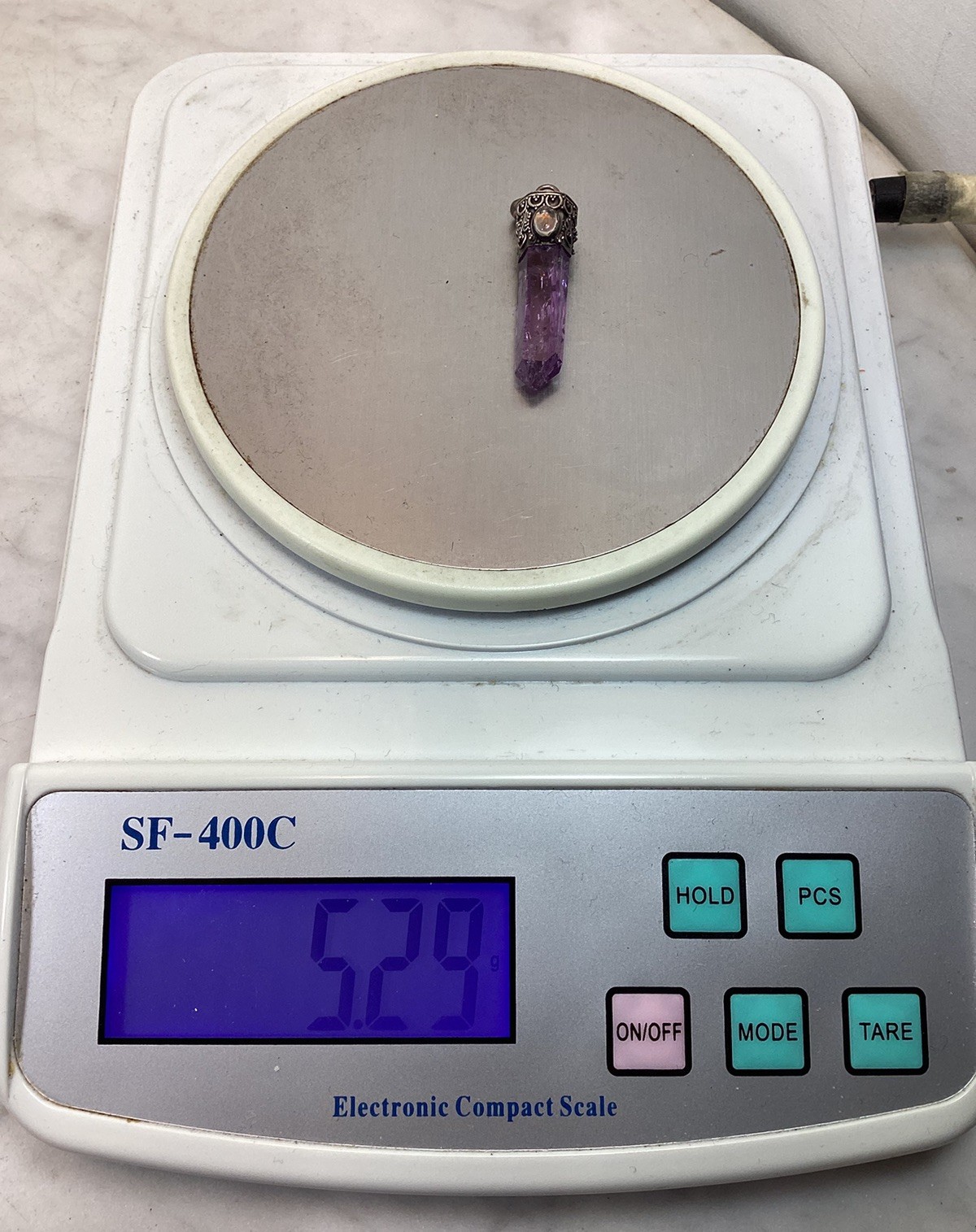Vintage Sterling Silver Amethyst Rock Crystal Pendant