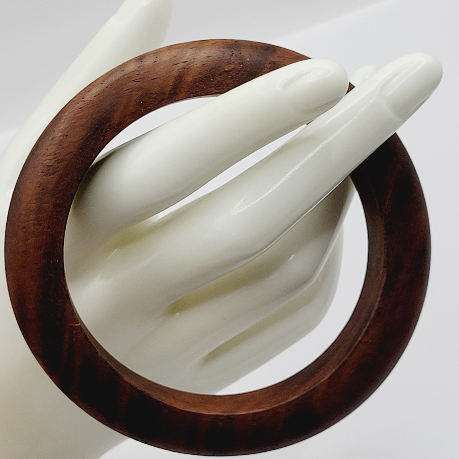 Brown Wood Bangle Dark Lines Matte Finish Retro Vintage 1980s Bracelet 8 Inch