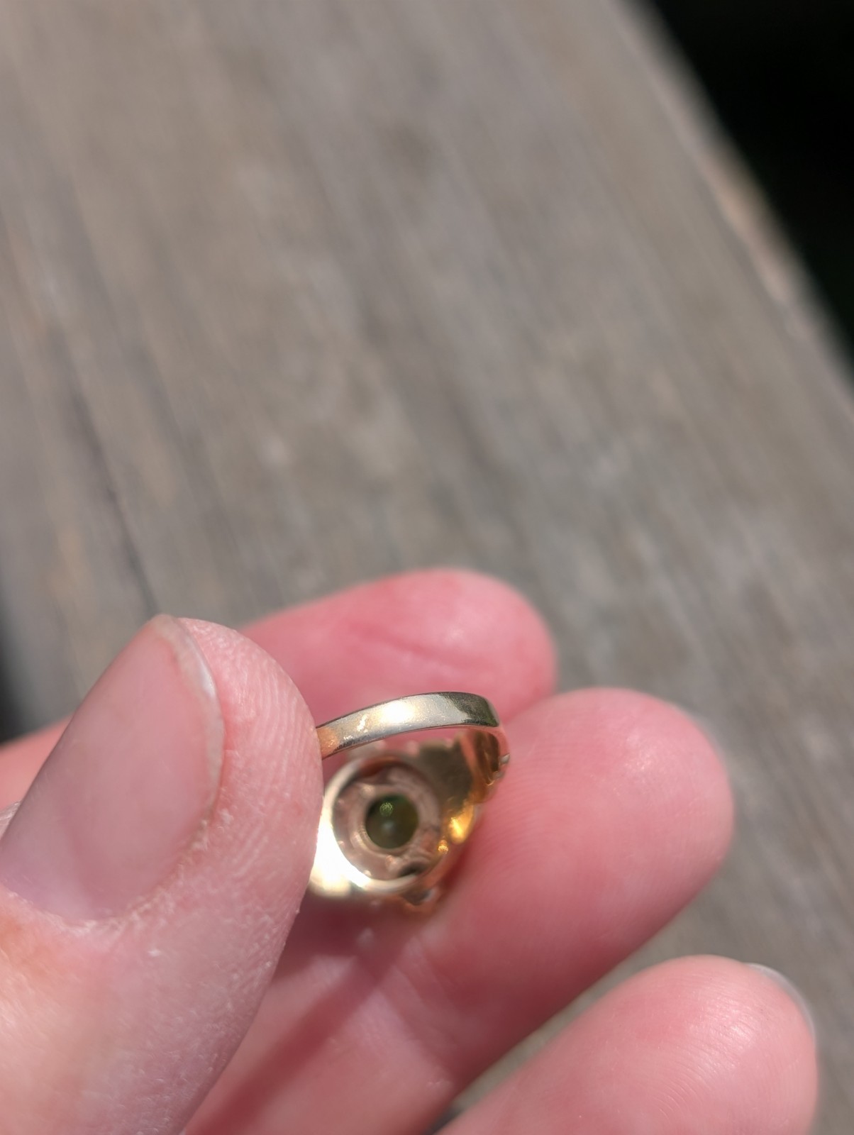 9 k rose gold Victorian ring with 3 green tourmaline and seed pearls sz6