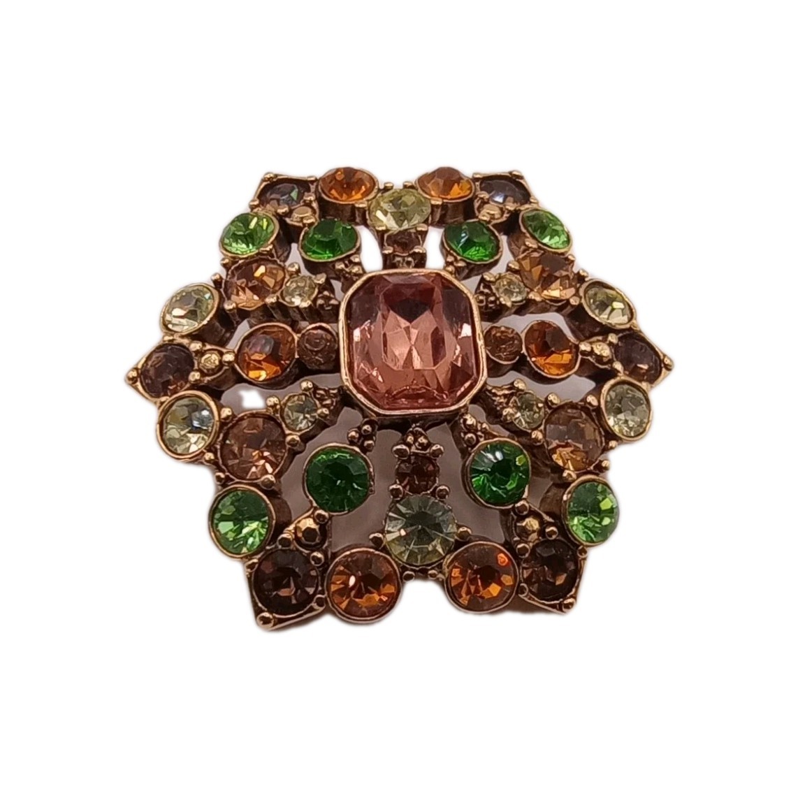 Vintage Liz Claiborne Floral Rhinestone Brooch Autumn Colors GT 1 3/4 in D