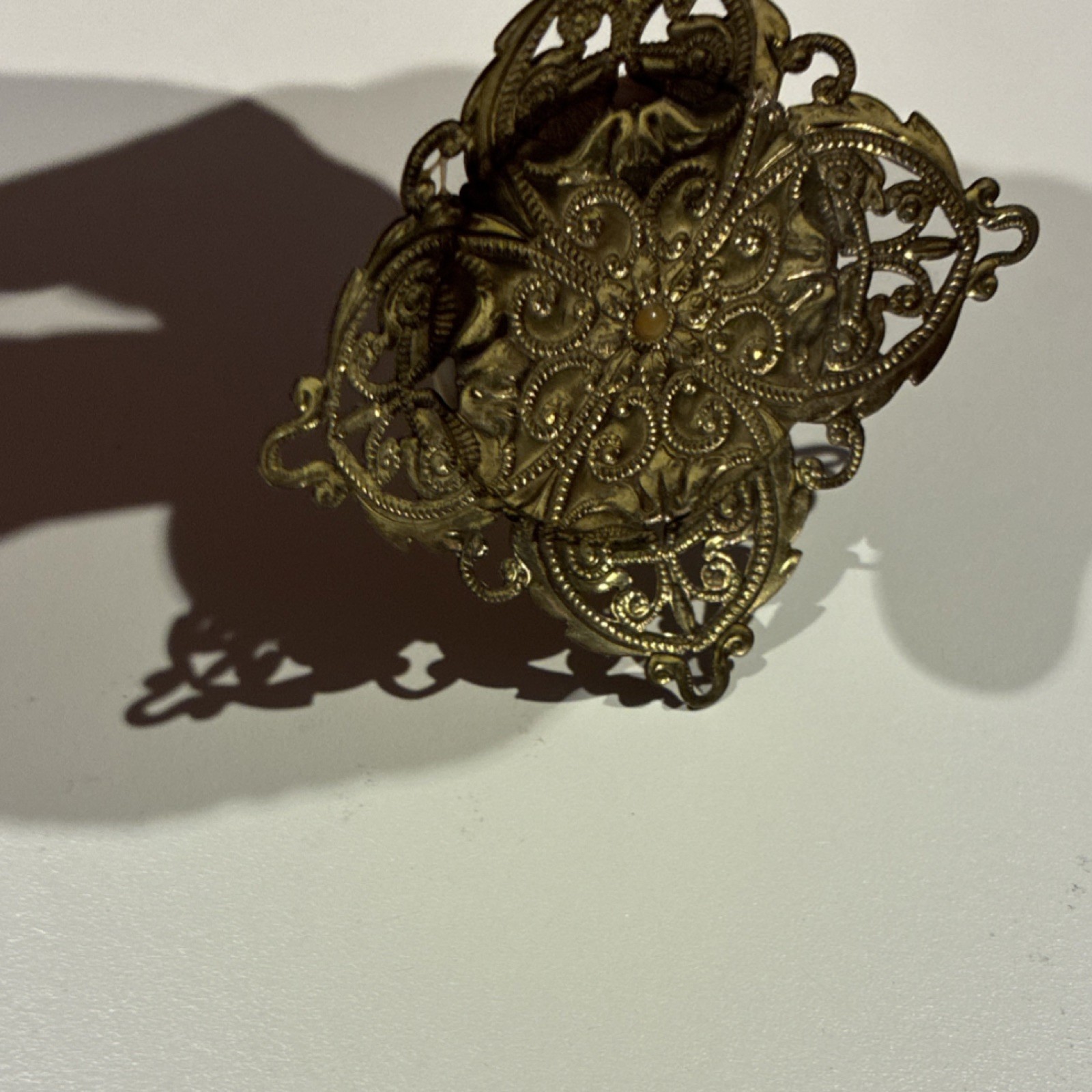 Vintage Brass Filigree Oval Portrait Pendant Gold Tone Art Beauty